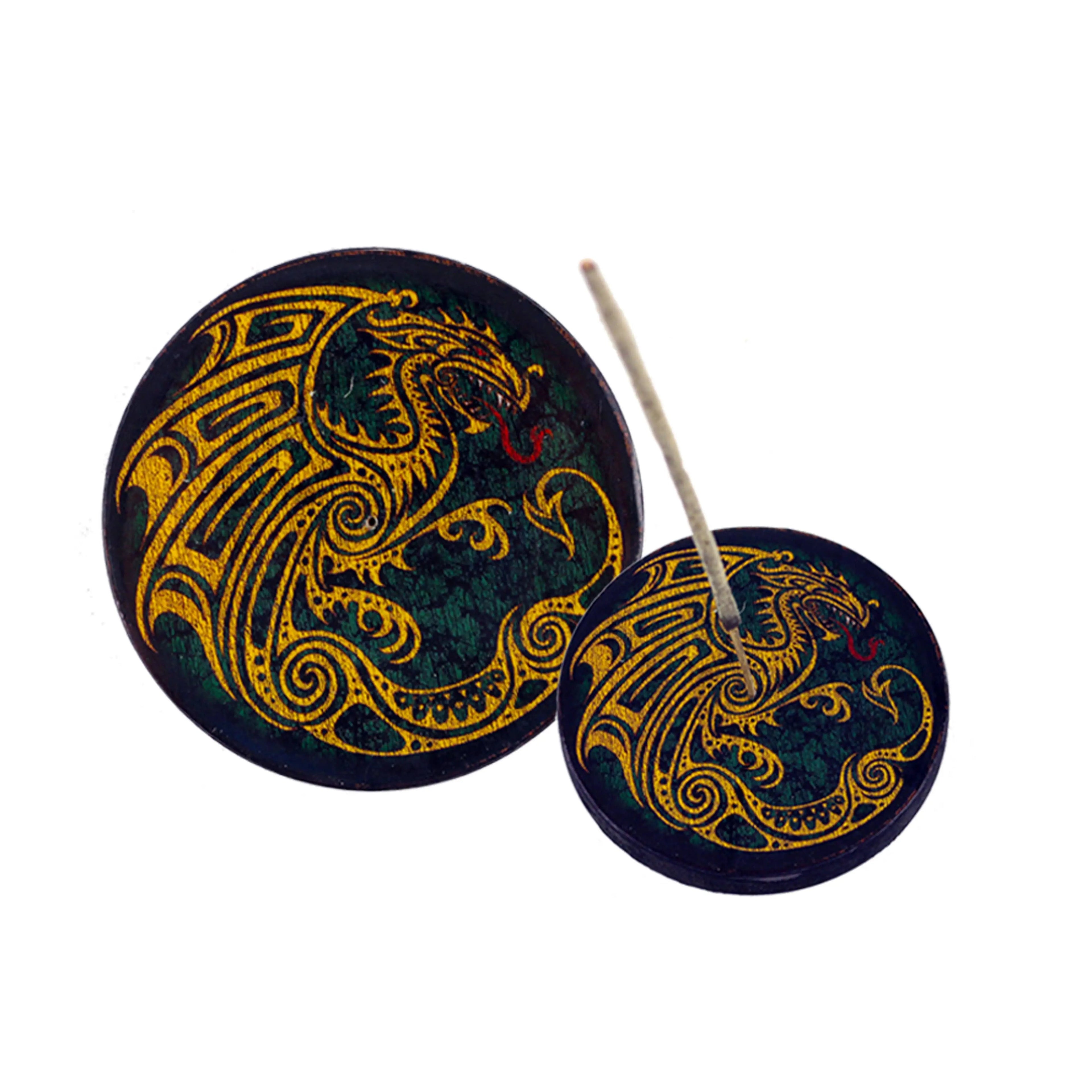 Round Wooden Incense Burner (4 in.) - Dragon | | Wiccan Center
