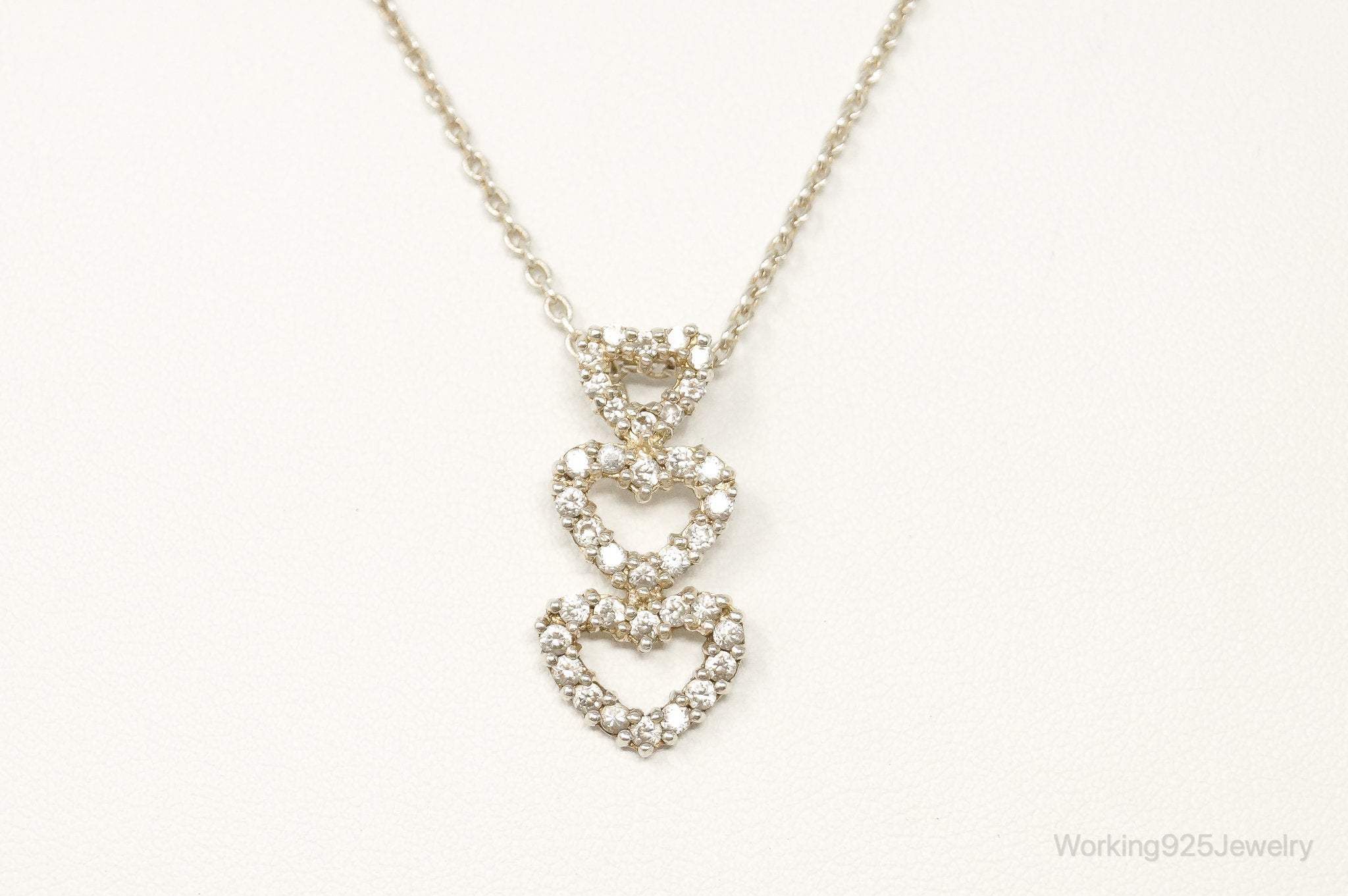 Vintage Open Hearts Cubic Zirconia Sterling Silver Necklace | Jewelry > Necklaces > Pendants | Wiccan Center