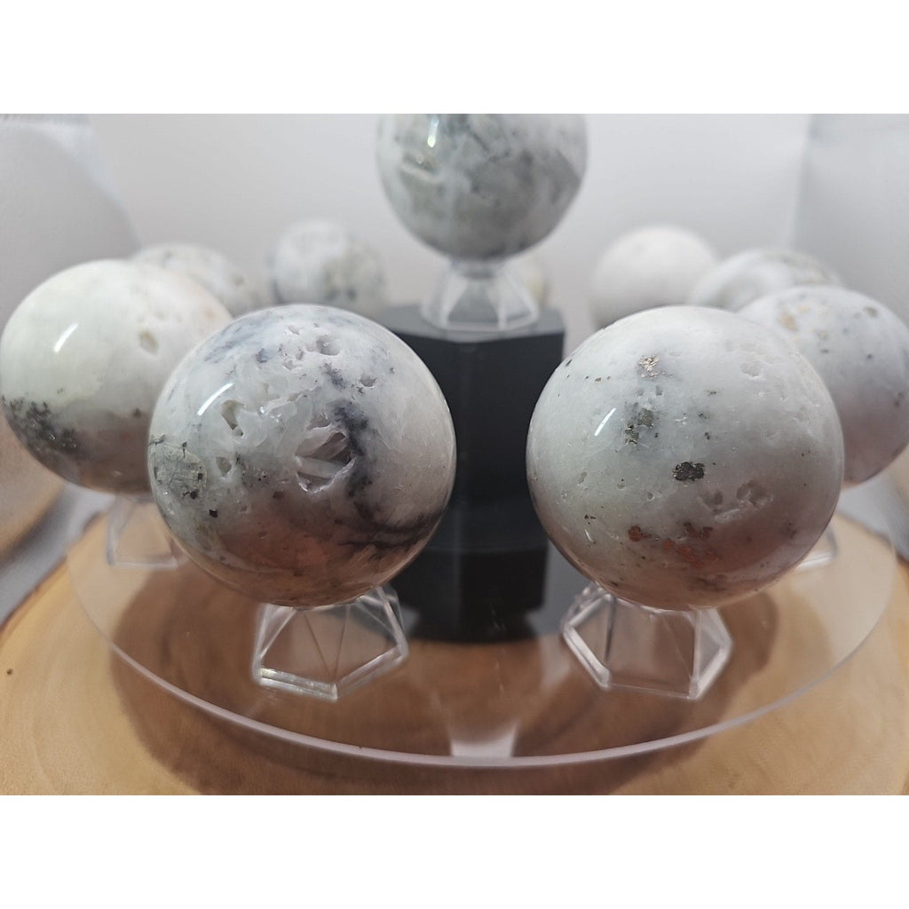 1 Each Natural Golden Pyrite & Jasper Crystal Sphere Ball Polished 55mm + | Crystal Spheres & Eggs | Wiccan Center