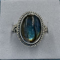 Sterling Silver Twilight Blue Labradorite Oval Rope Ring - Size 8 - Magic and Protection | Rings | Wiccan Center