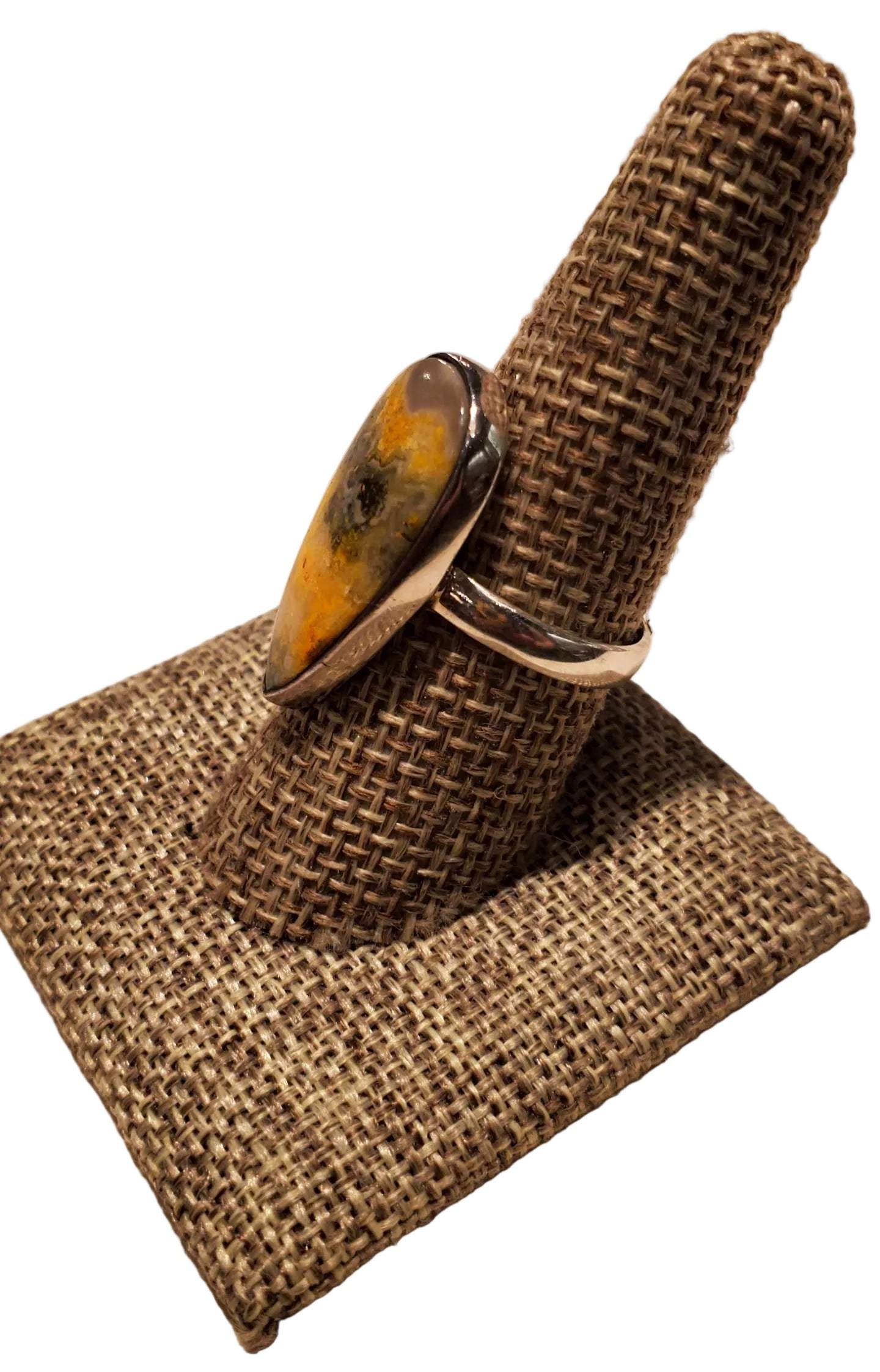 Bumblebee Jasper Teardrop Statement Ring – Sterling Silver – Sizes 6–9 | Rings | Wiccan Center