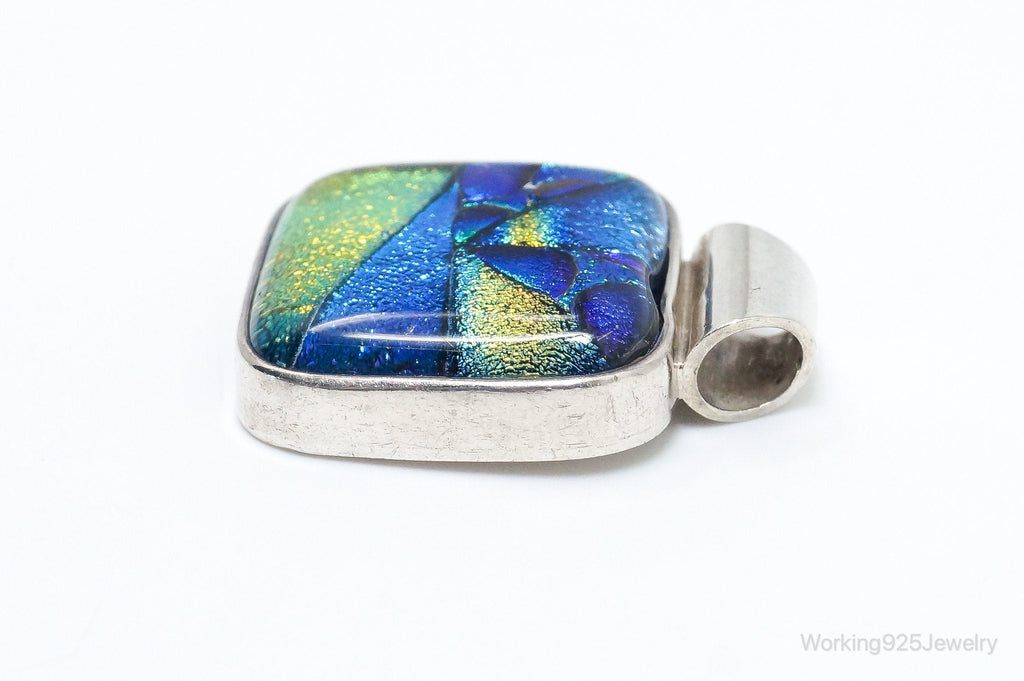 Vintage Large Dichroic Glass Starry Night Theme Sterling Silver Pendant | Jewelry > Necklaces > Pendants | Wiccan Center