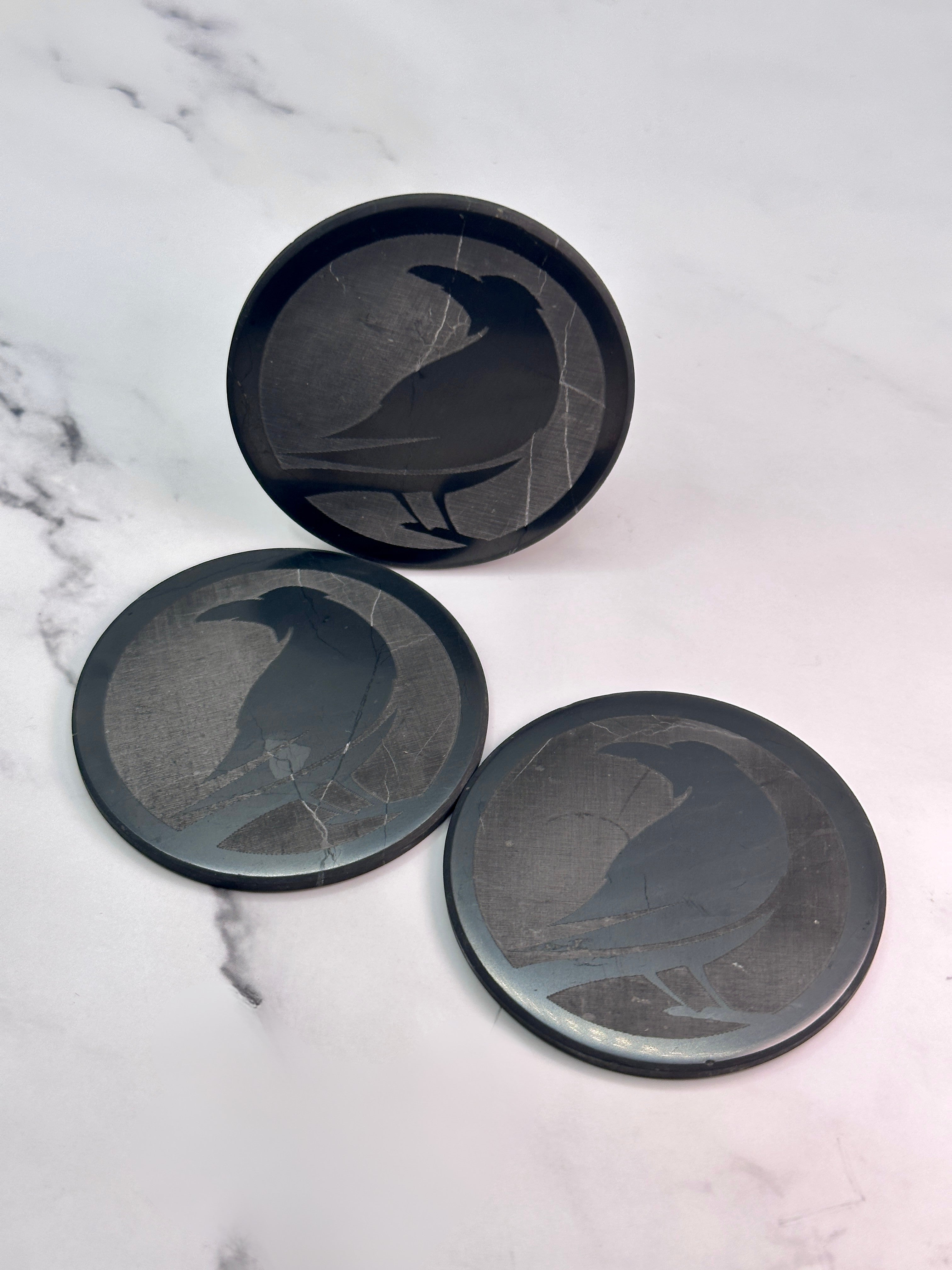 SENDING RAVENS SPECIAL EDITION SHUNGITE ROUND PHONE PLATES! - EMF Protection - Hand Cut Genuine Natural Shungite Phone Plate High Quality Black Lustrous Gemstone from Russia