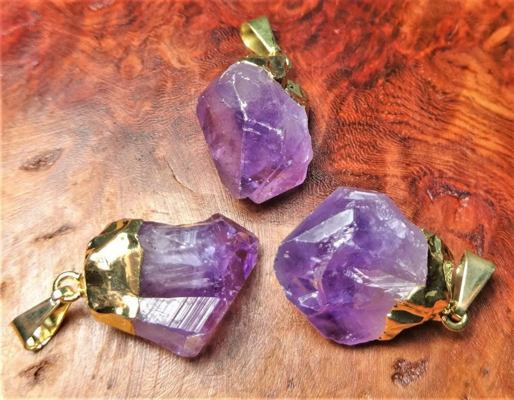 Amethyst Crystal Raw Point Pendant (Gold Plated) Gemstone Jewelry Necklace Supply | Jewelry > Necklaces > Crystal Necklaces | Wiccan Center