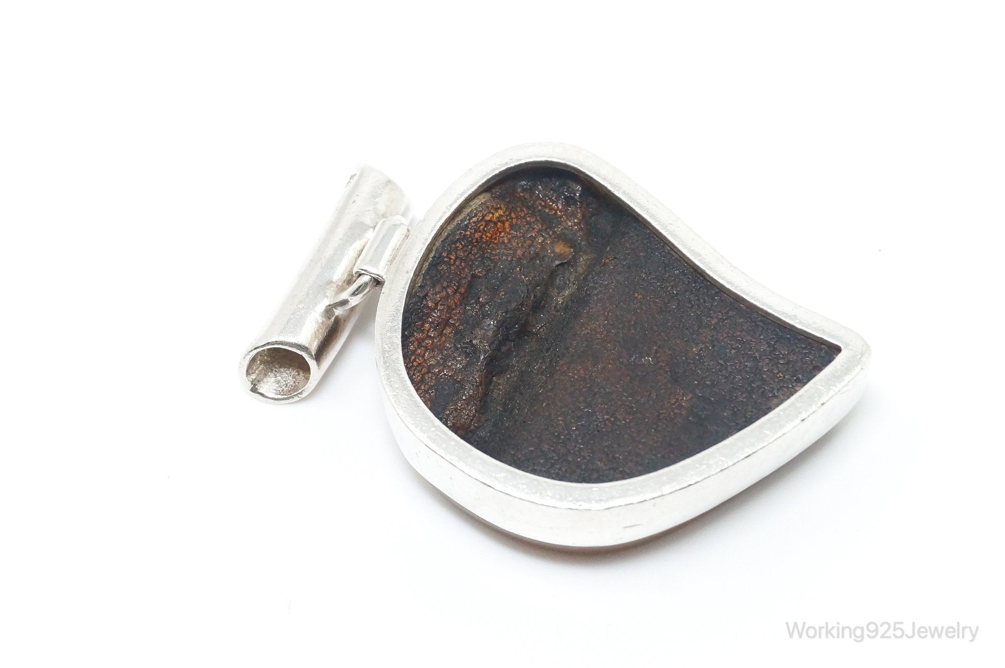 Large Vintage Amber Modernist Sterling Silver Necklace Pendant | Jewelry > Necklaces > Pendants | Wiccan Center