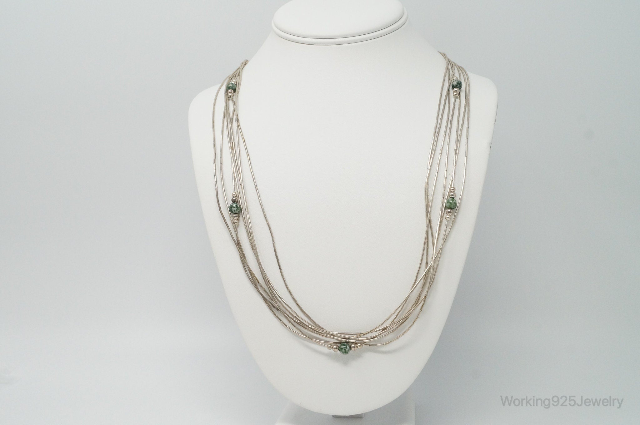 Vintage Native American Unsigned Green Spot Jasper Sterling Silver Necklace | Jewelry > Necklaces > Pendants | Wiccan Center