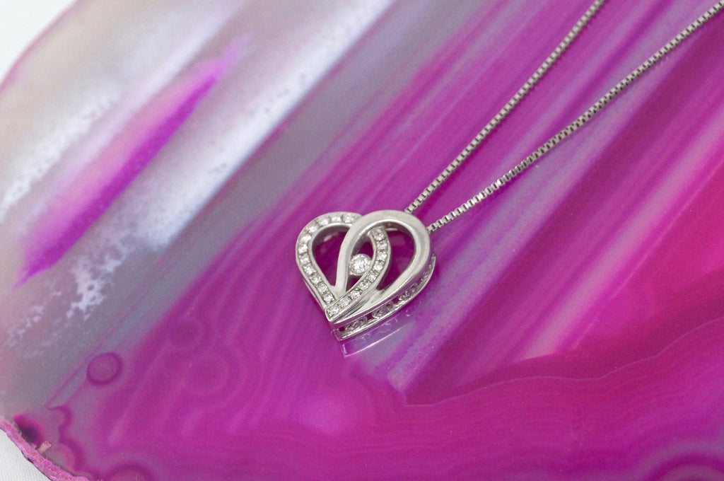 Lovely Vintage Cz Accented Open Heart Sterling Silver Necklace 22" - | Jewelry > Necklaces > Pendants | Wiccan Center
