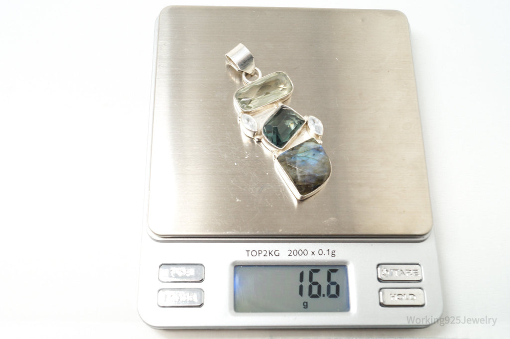 Vintage Large Labradorite Topaz Crystal Sterling Silver Necklace Pendant | Jewelry > Necklaces > Pendants | Wiccan Center