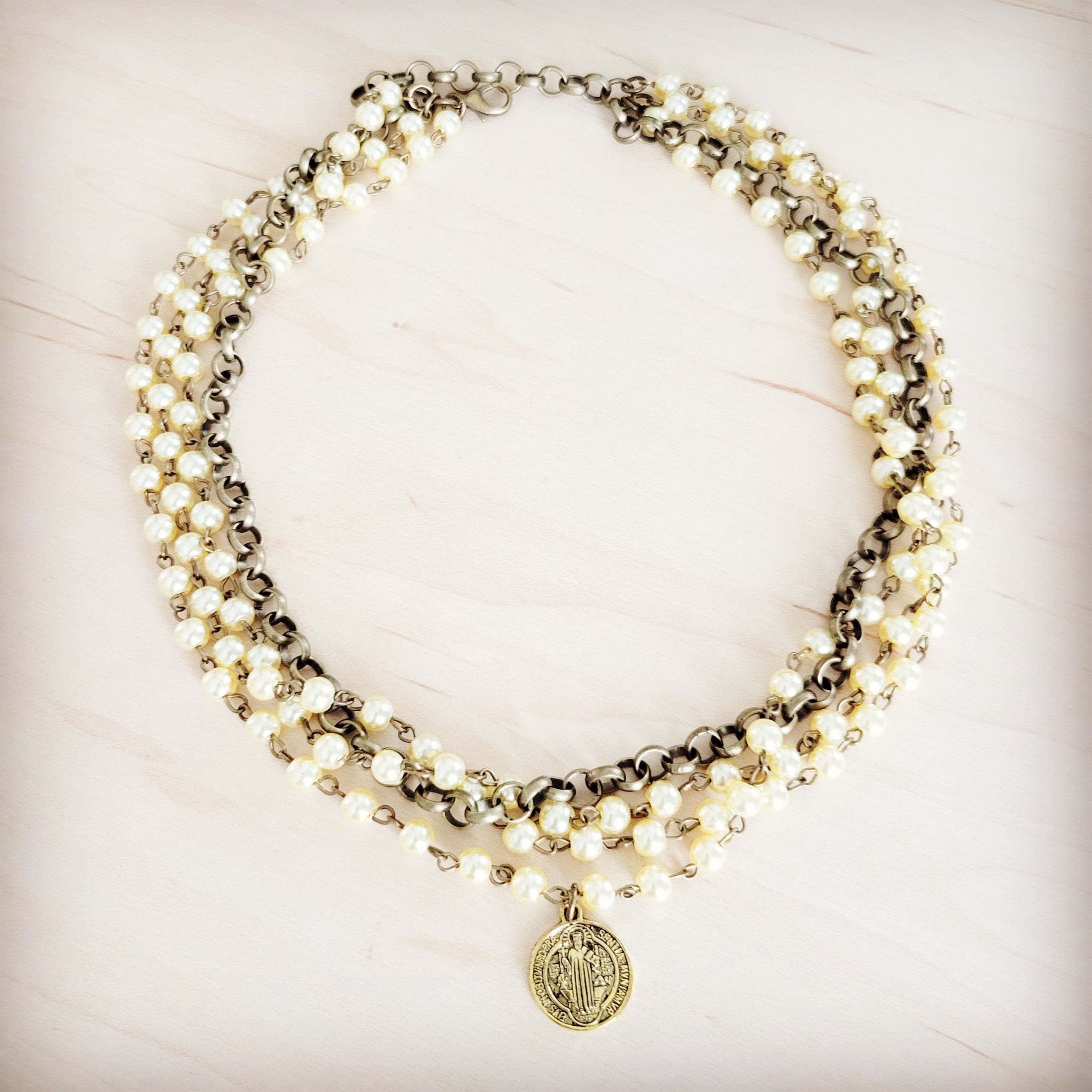 Champagne Pearl Beaded Collar Necklace w/ Pendant 263x | Necklace | Wiccan Center