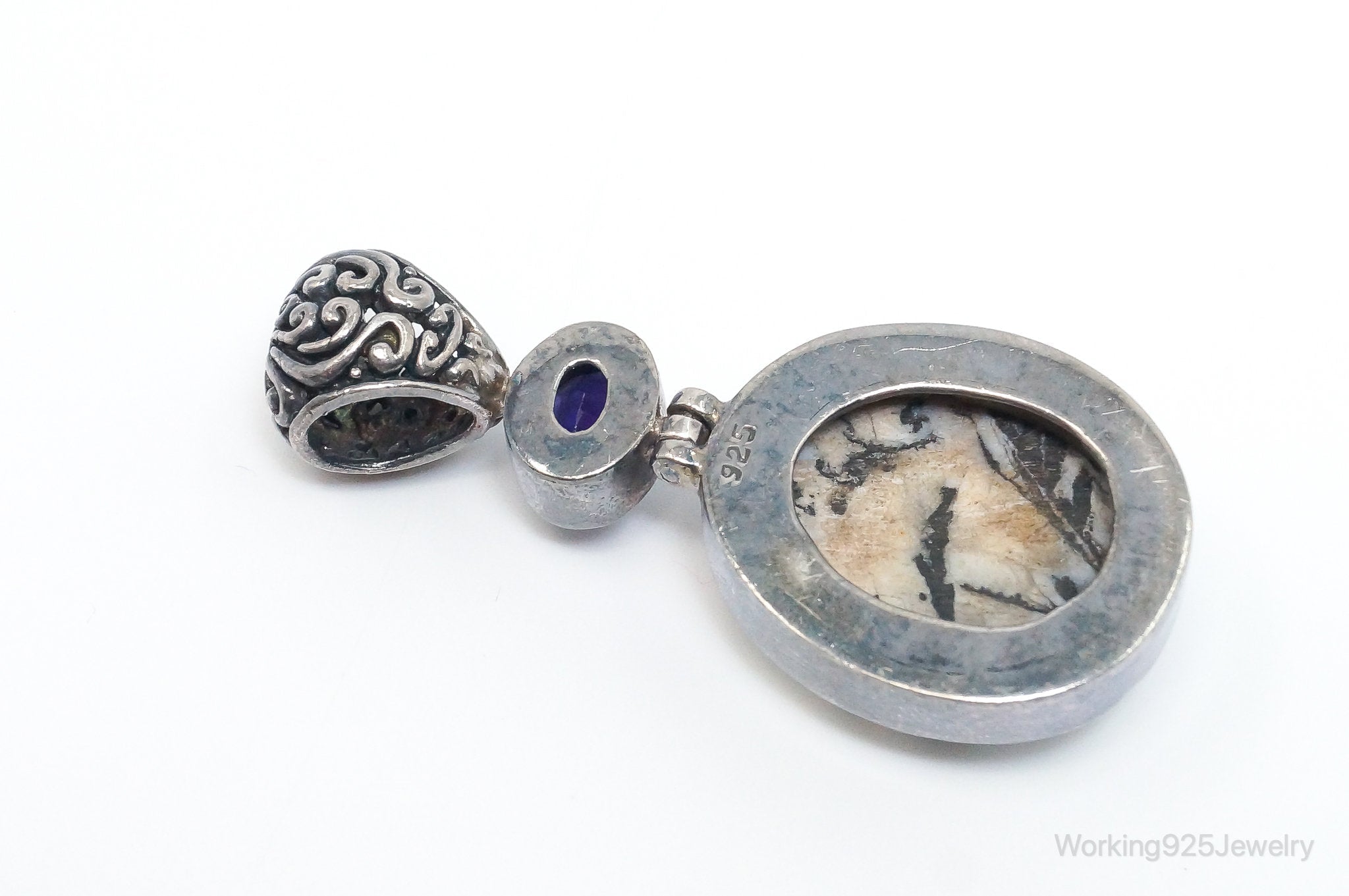 Vintage Large Zebra Jasper Amethyst Sterling Silver Necklace Pendant | Jewelry > Necklaces > Pendants | Wiccan Center