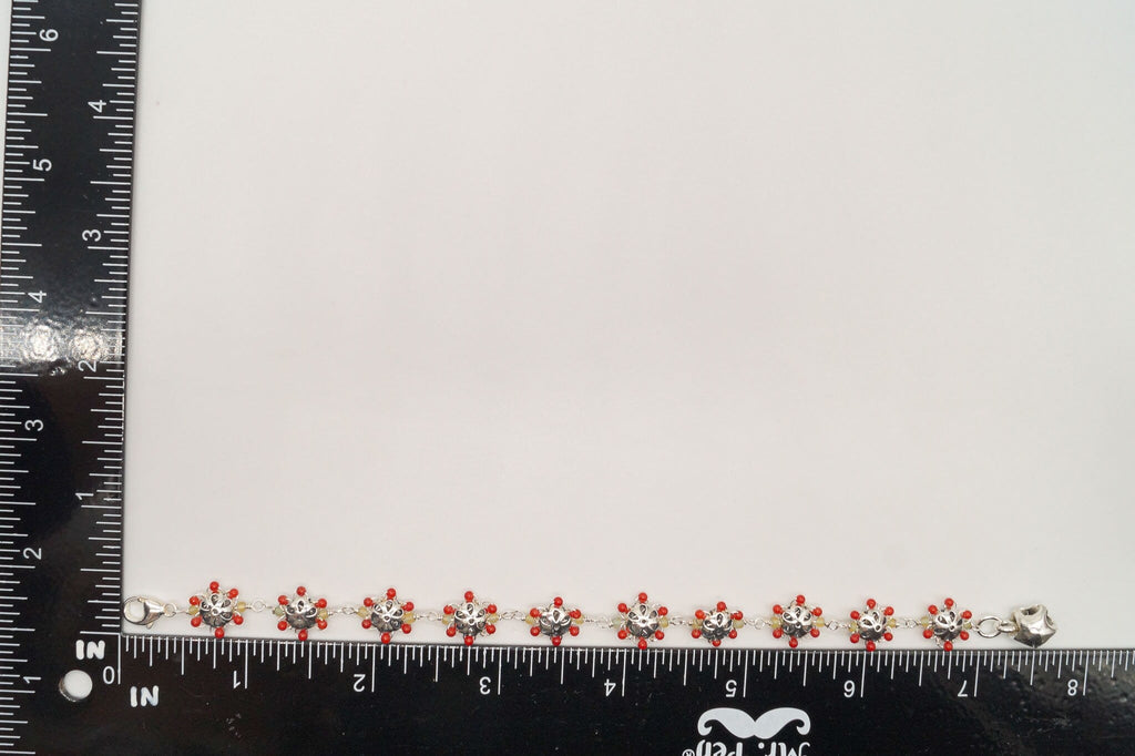 Vintage Intricate Glass Beads Flowers Sterling Silver Bracelet | Jewelry > Bracelets | Wiccan Center