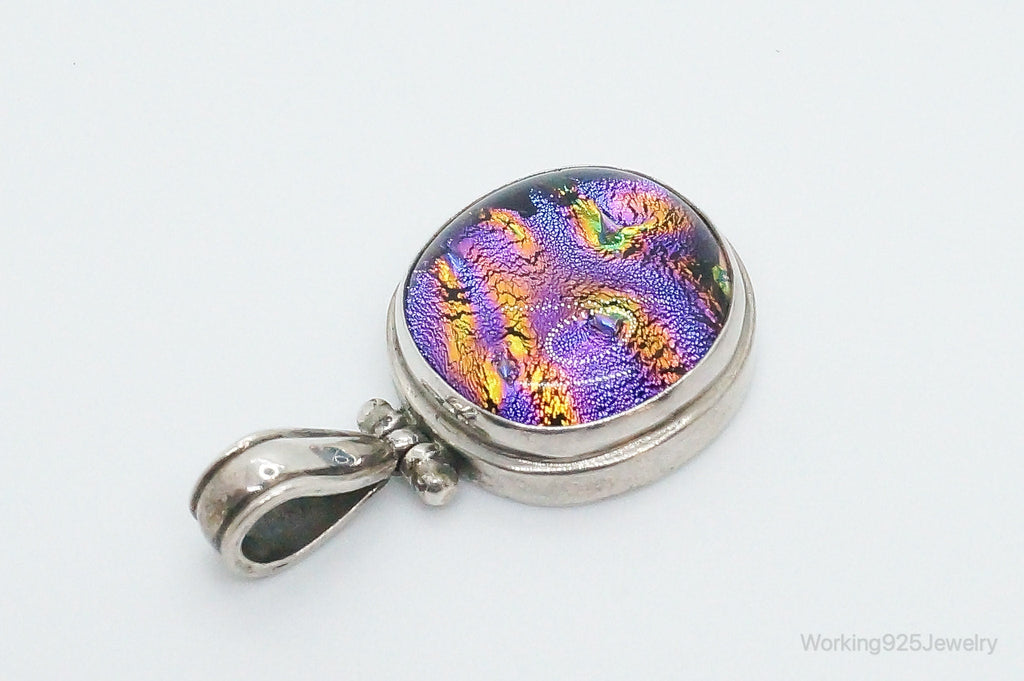 Vintage Large Dichroic Glass Sterling Silver Necklace Pendant | Jewelry > Necklaces > Pendants | Wiccan Center