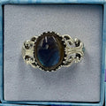 Sterling Silver Labradorite Ornate Round Ring - Size 9 - Royal Protection | Rings | Wiccan Center