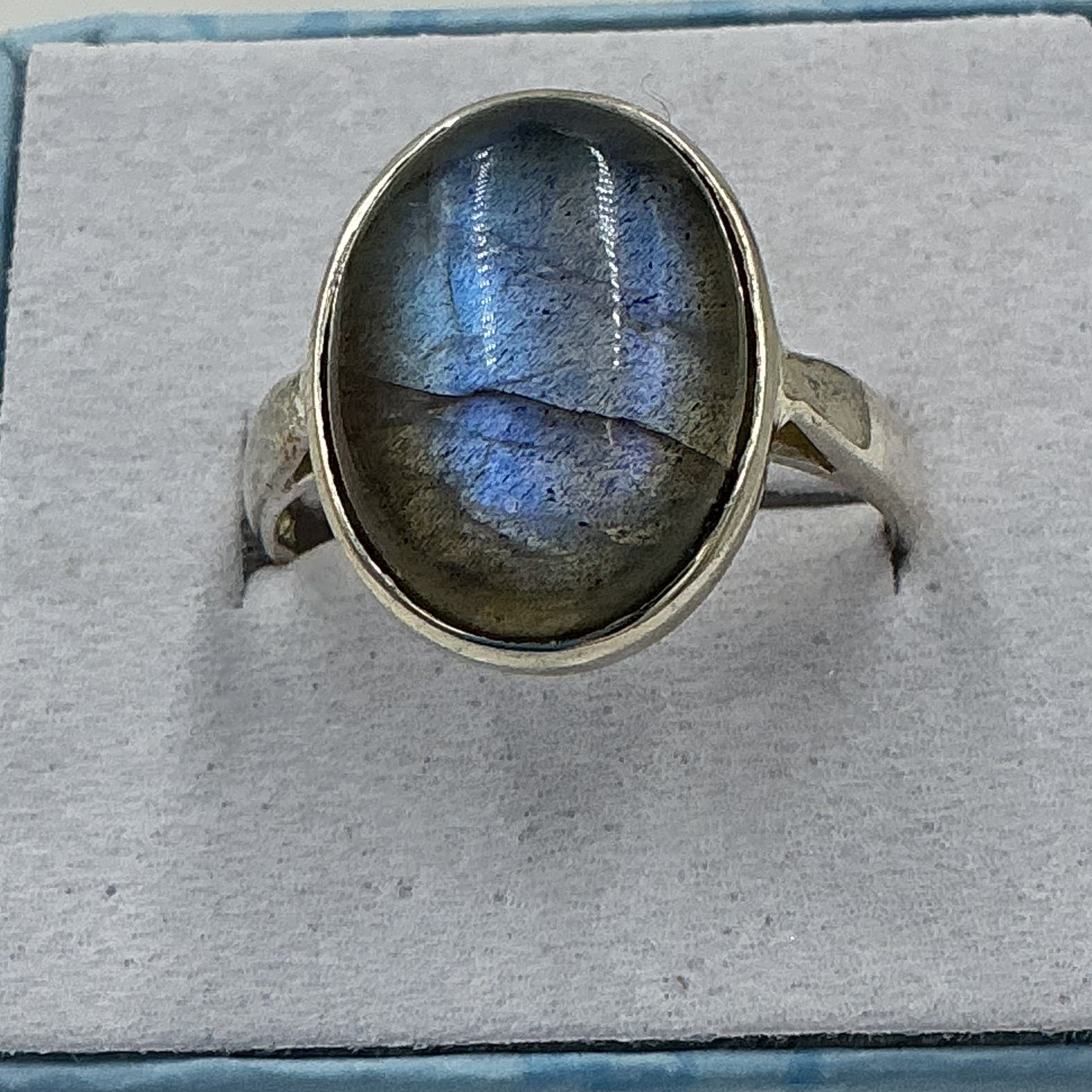 Sterling Silver Twilight Blue Labradorite Oval Ring - Size 9 - Magic and Protection | Rings | Wiccan Center