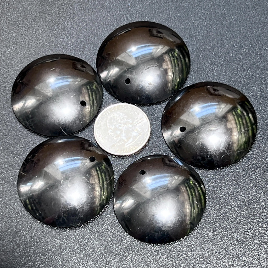 Black Shungite Circle Puffy Dome Drilled Beads Pendant Gemstone Jewelry Necklace Supply | Craft Supplies & Tools > Beads, Gems & Cabochons > Charms & Pendants > Pendants | Wiccan Center