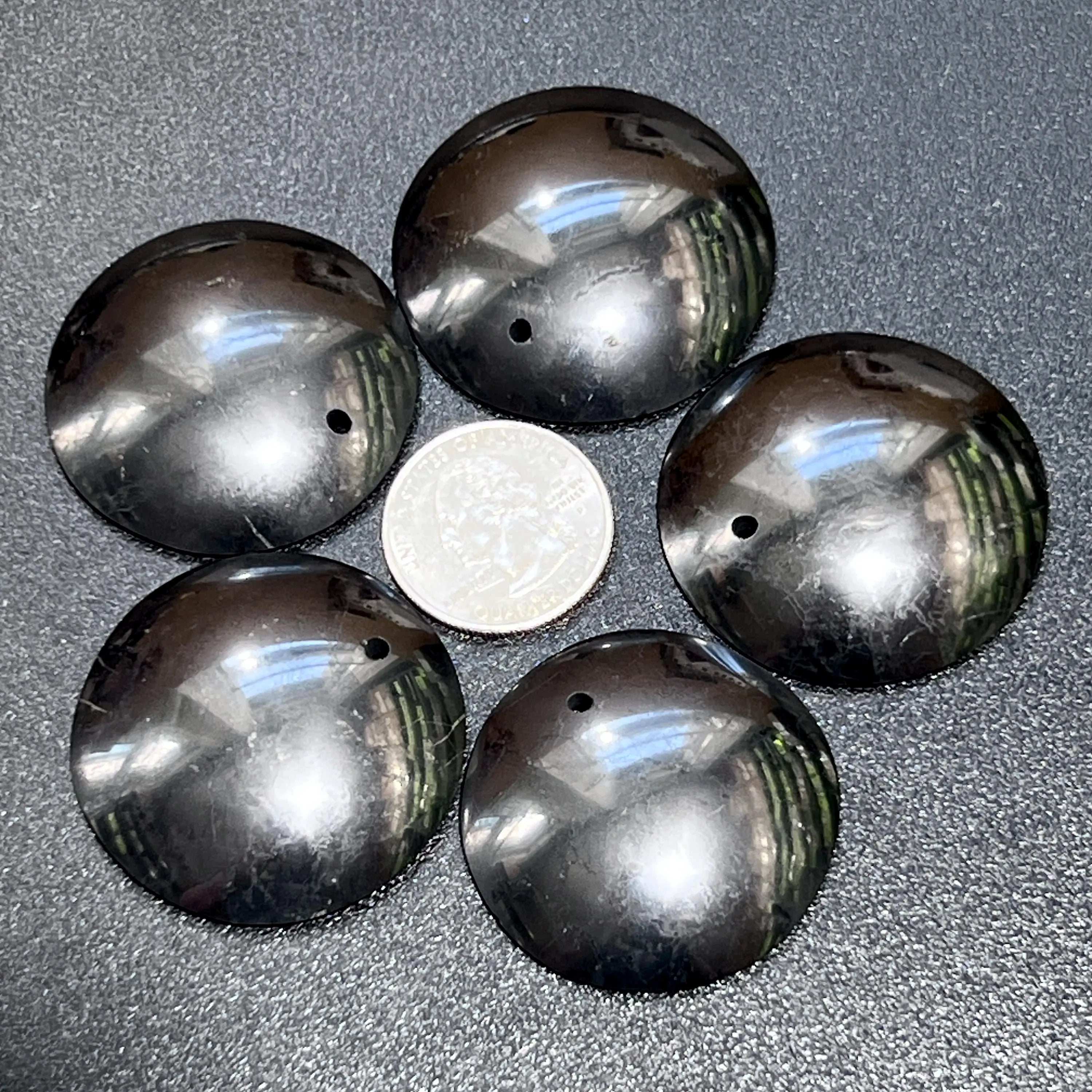 Black Shungite Circle Puffy Dome Drilled Beads Pendant Gemstone Jewelry Necklace Supply | Craft Supplies & Tools > Beads, Gems & Cabochons > Charms & Pendants > Pendants | Wiccan Center