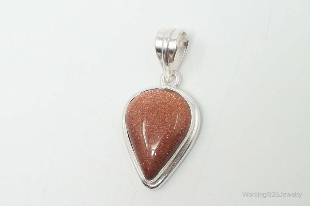 Vintage Large Goldstone Sterling Silver Southwestern Necklace Pendant | Jewelry > Necklaces > Pendants | Wiccan Center