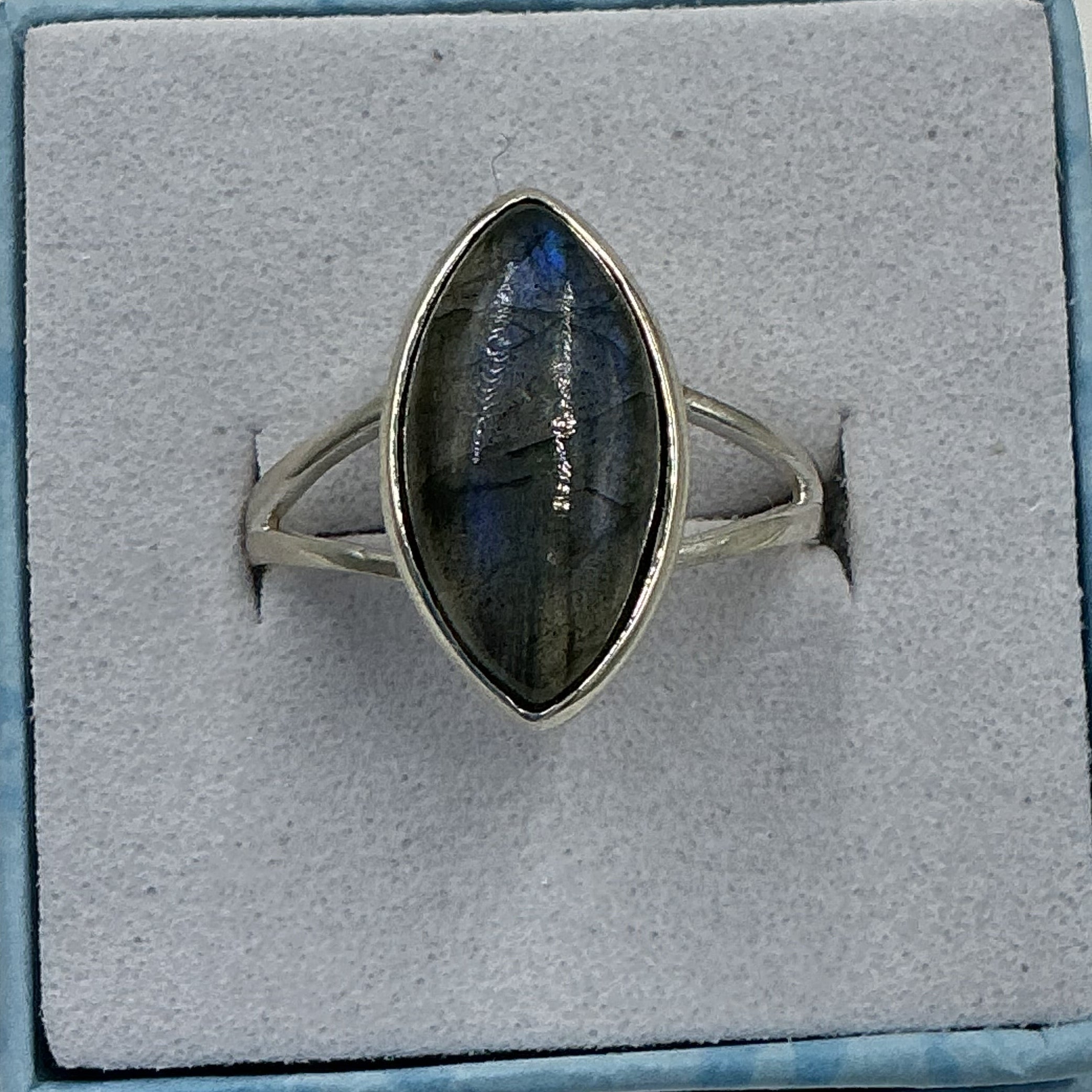 Sterling Silver Twilight Blue Labradorite Marquis Ring - Size 9 - Magic and Protection | Rings | Wiccan Center