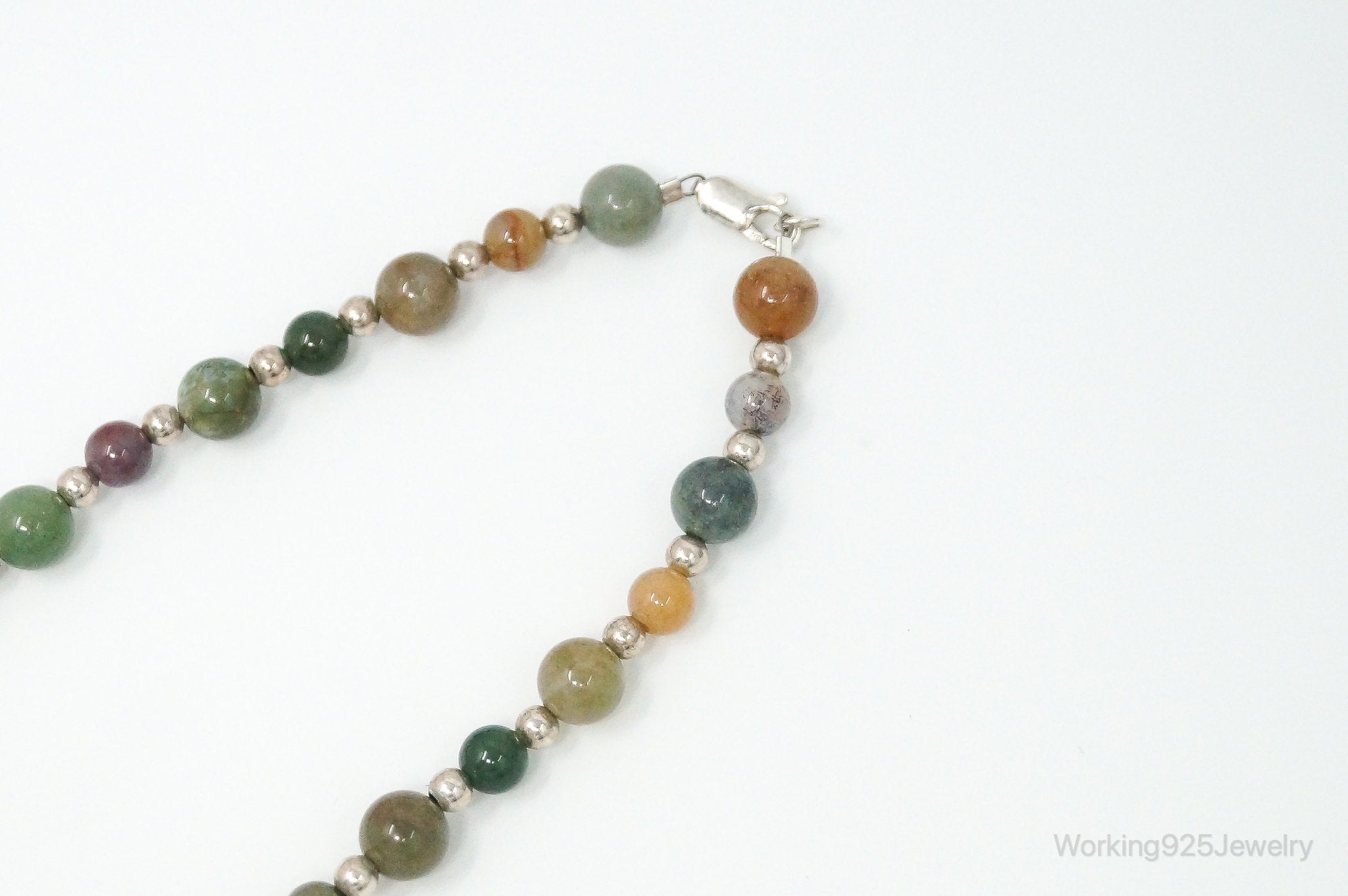 Vintage Multi Gem Agate Jasper Beads Sterling Silver Necklace | Jewelry > Necklaces > Pendants | Wiccan Center