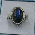 Sterling Silver Deeo Blue Labradorite Oval Rope Ring - Size 9 - Magic and Protection | Rings | Wiccan Center