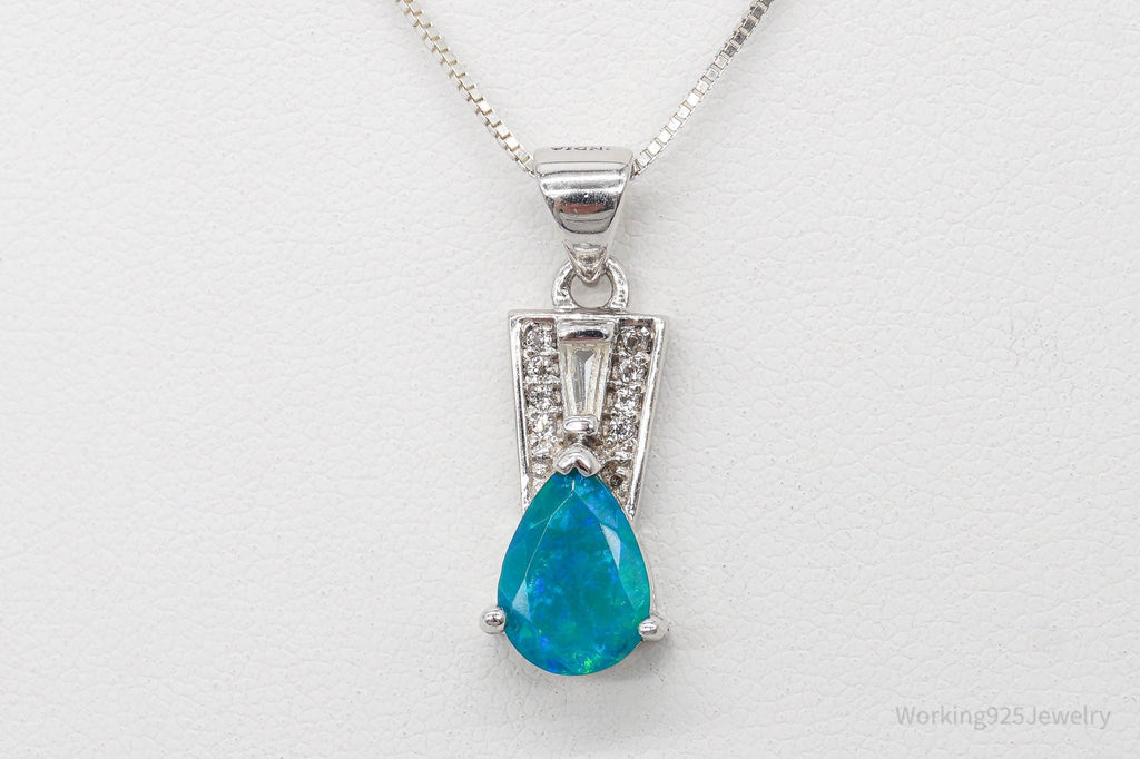 Vintage Designer Blue Opal Cubic Zirconia Sterling Silver Necklace | Jewelry > Necklaces > Pendants | Wiccan Center