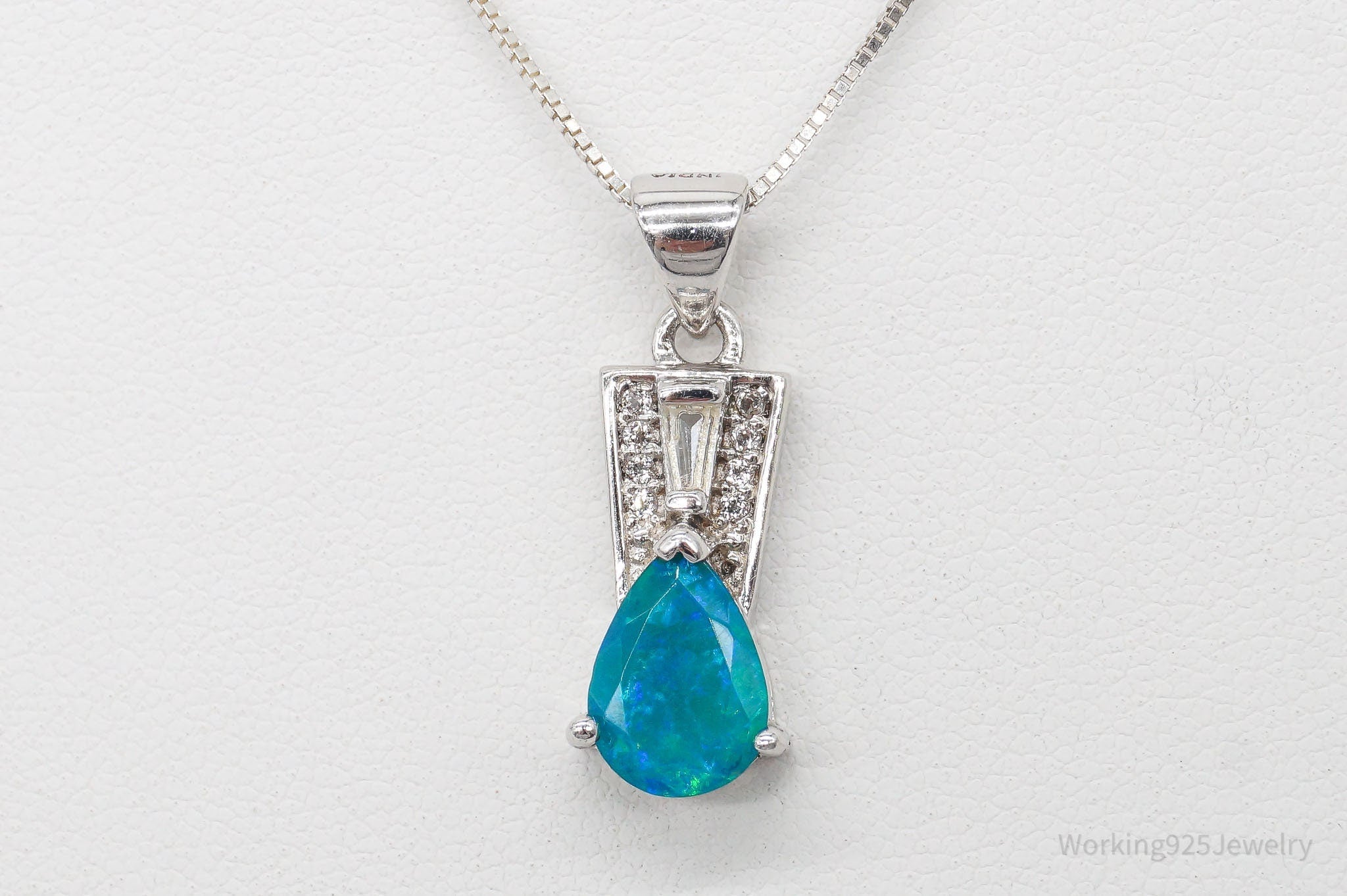 Vintage Designer Blue Opal Cubic Zirconia Sterling Silver Necklace | Jewelry > Necklaces > Pendants | Wiccan Center