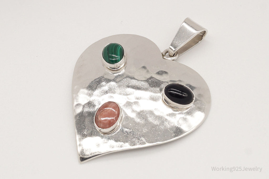 VTG Mexico Large Rhodochrosite Malachite Black Onyx Sterling Silver Pendant | Jewelry > Necklaces > Pendants | Wiccan Center