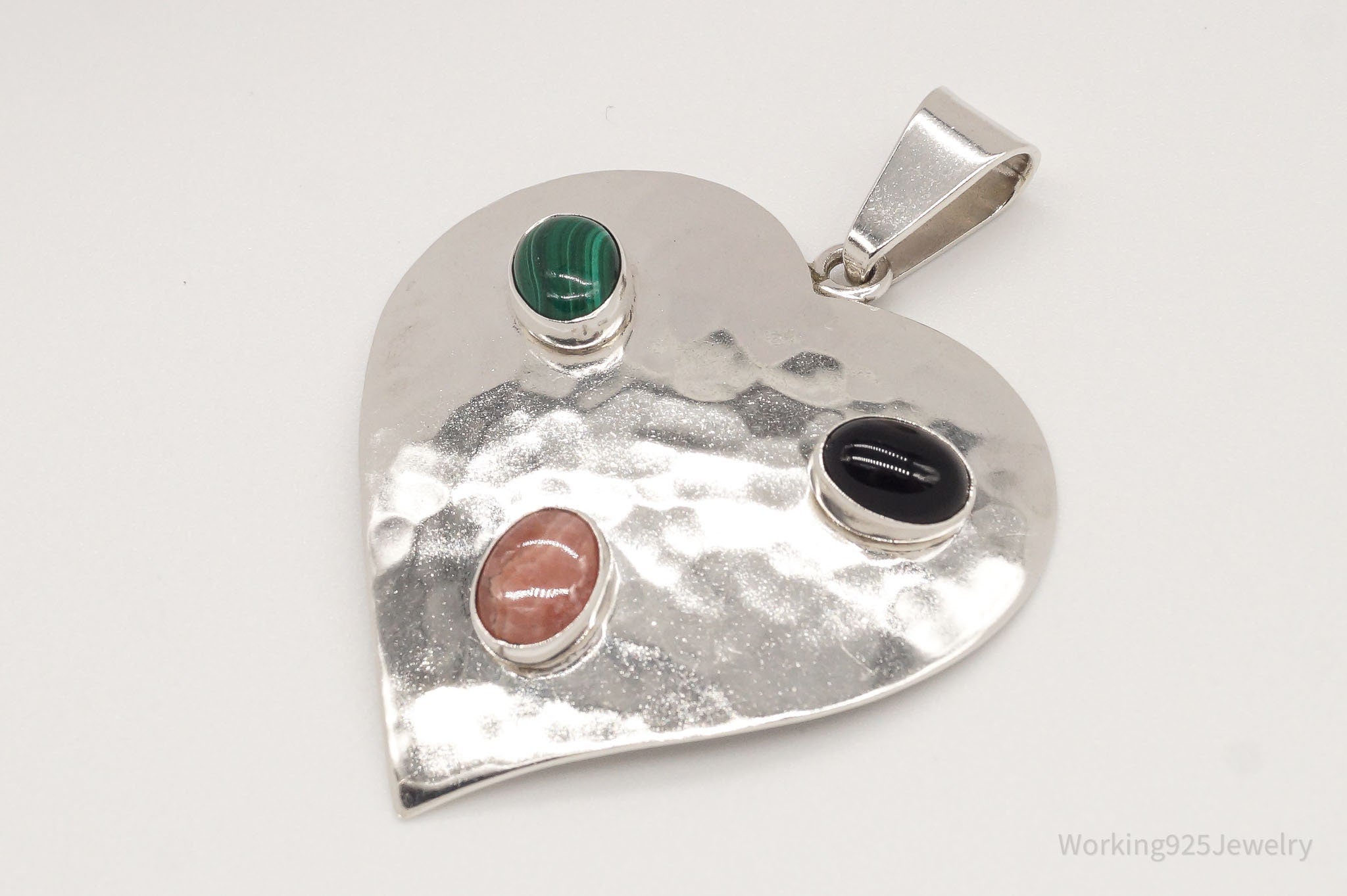 VTG Mexico Large Rhodochrosite Malachite Black Onyx Sterling Silver Pendant | Jewelry > Necklaces > Pendants | Wiccan Center