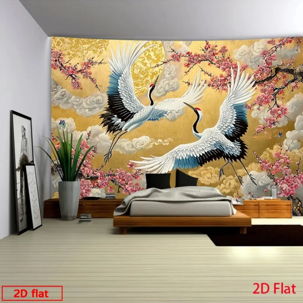 Majestic Birds & Cherry Blossom Wall Tapestry | Luxury Gold Asian Art Hanging | Tapestry | Wiccan Center