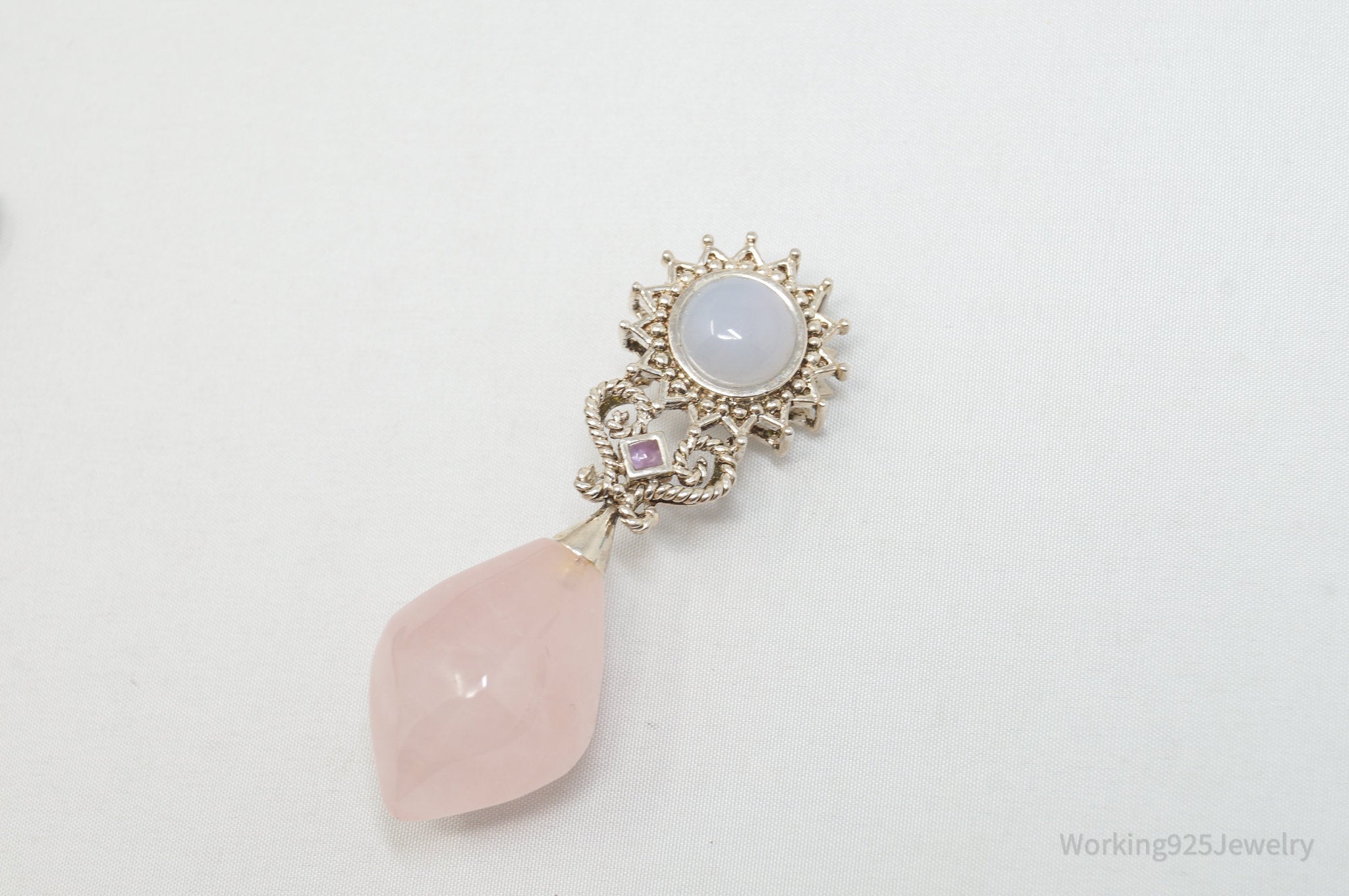 Vintage Designer MRF Rose Quartz Amethyst Sterling Silver Necklace Pendant | Jewelry > Necklaces > Pendants | Wiccan Center