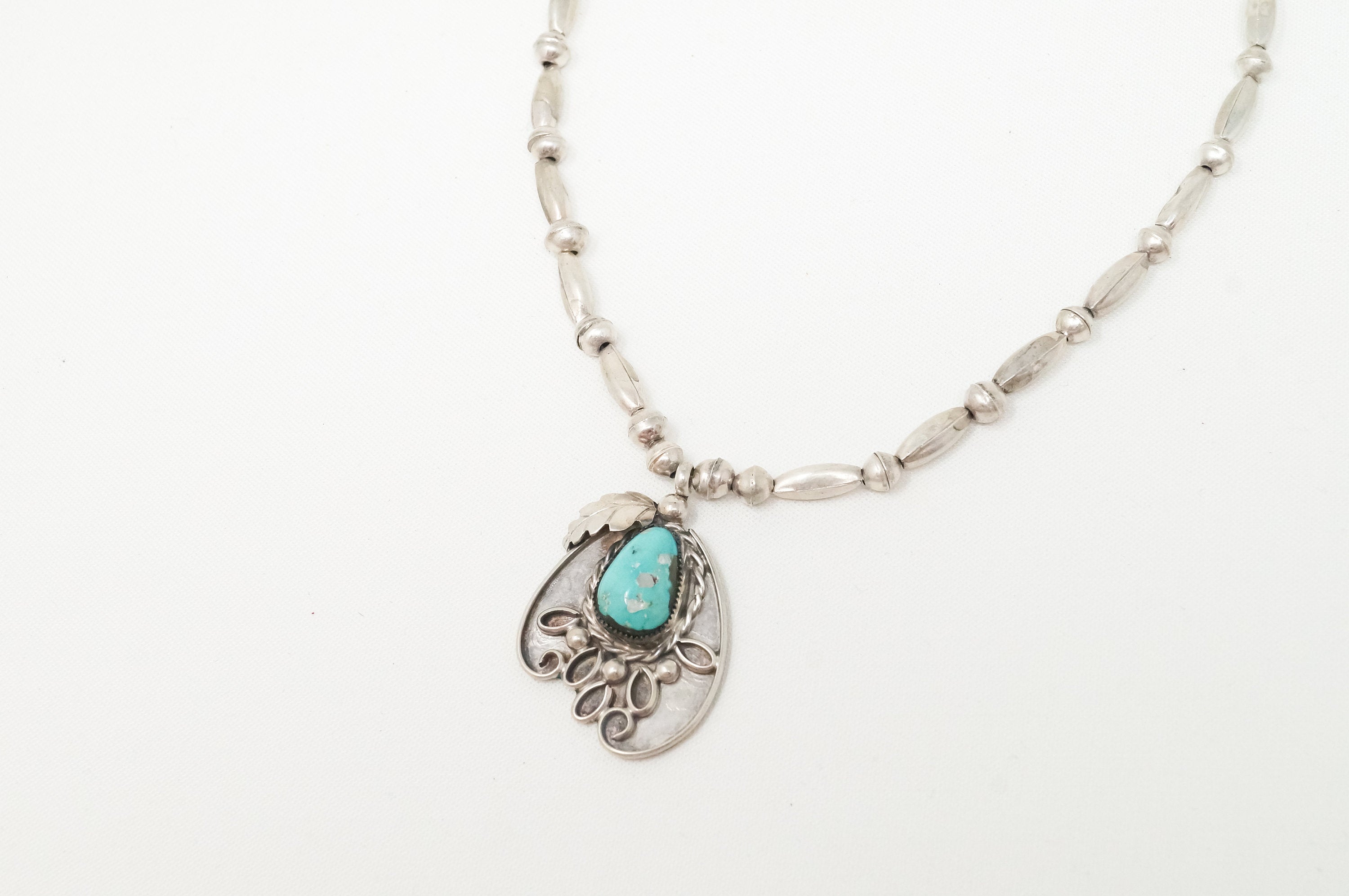 Vintage Native American Signed MV Turquoise Rope Sterling Silver Necklace | Jewelry > Necklaces > Pendants | Wiccan Center