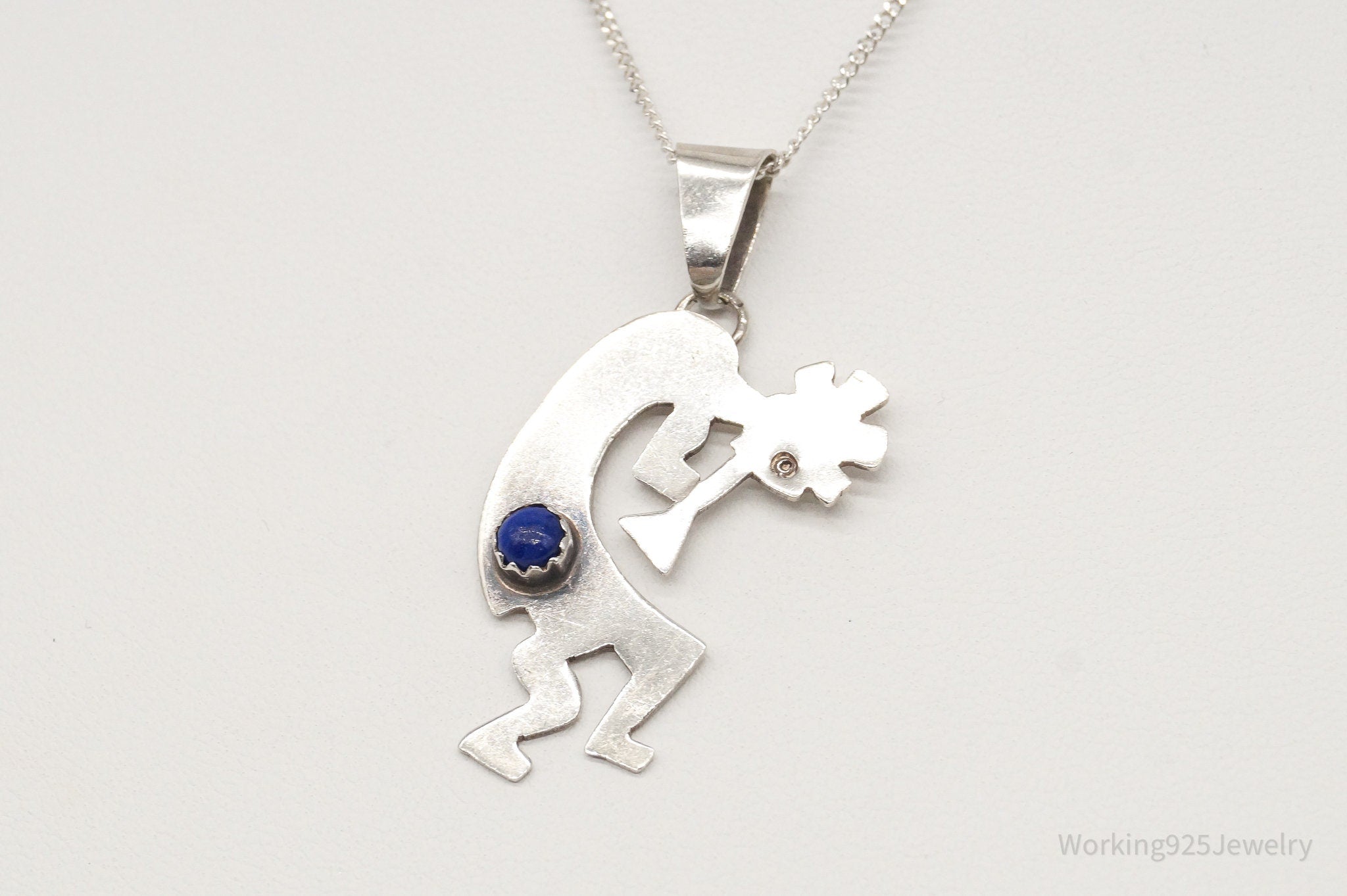 Vintage Native America Lapis Lazuli Dancing Kokopelli Sterling Silver Necklace | Jewelry > Necklaces > Pendants | Wiccan Center
