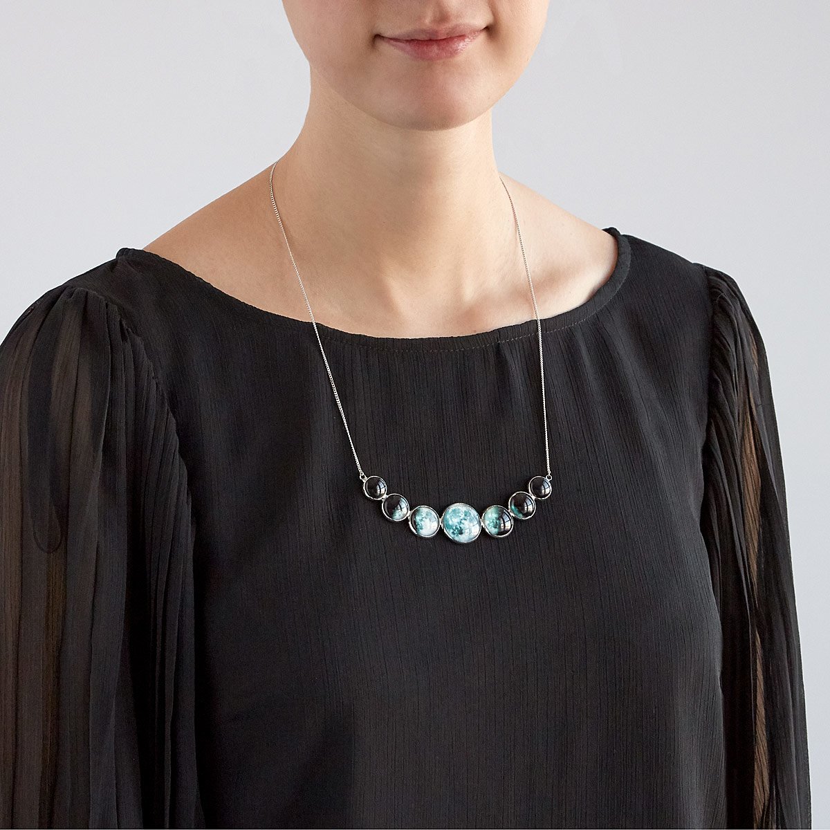 Varying Sized Curved Moon Phase Necklace in Silver | Necklace | Wiccan Center