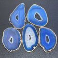 Drilled Hole Blue Agate Slices (2mm Hole)(Gold Plated Edges) Gemstone Decor Craft Supplies | Craft Supplies & Tools > Raw Materials > Stones & Rocks > Minerals | Wiccan Center