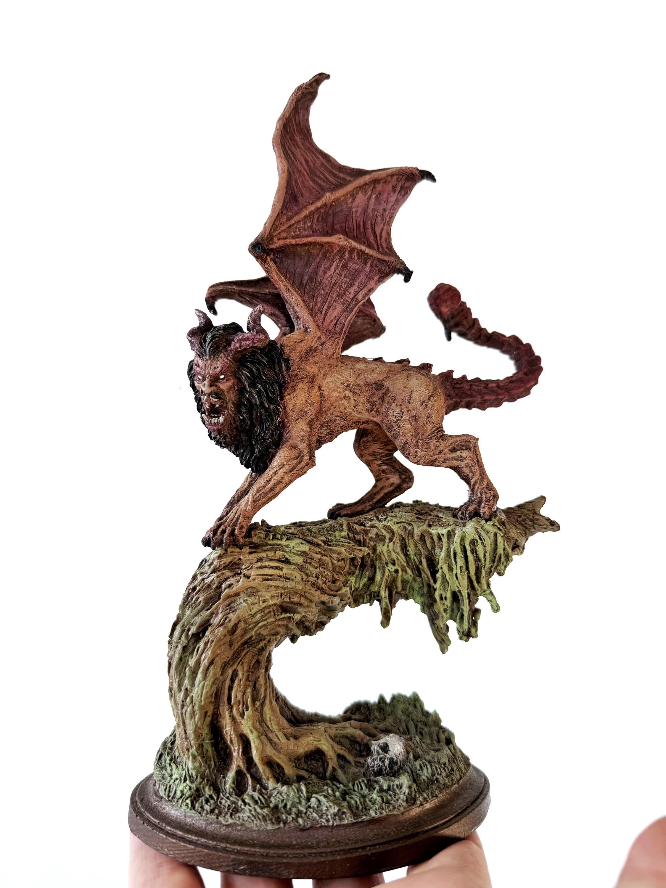 Manticore Statue, Full Color Resin Sculpture | Mythical Creature Figurine | Unique Legendary Manticore Monster Figurine. Fantasy Art Gift
