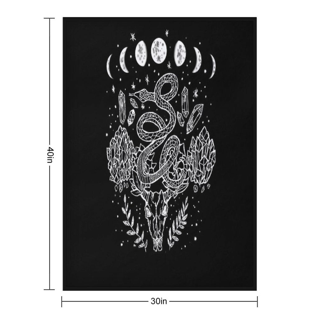Moon Phases, Snakes, And Crystals Witchy Design Lightweight Throw Blanket
