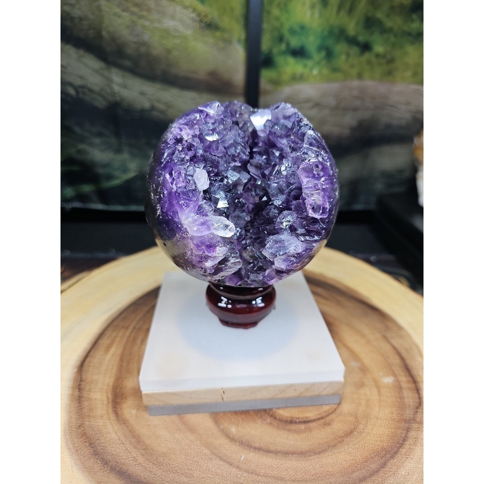 1.92LB Natural Purple Crystal Cave Quartz Open Crystal Ball Spiritual Healing | Geodes & Clusters | Wiccan Center