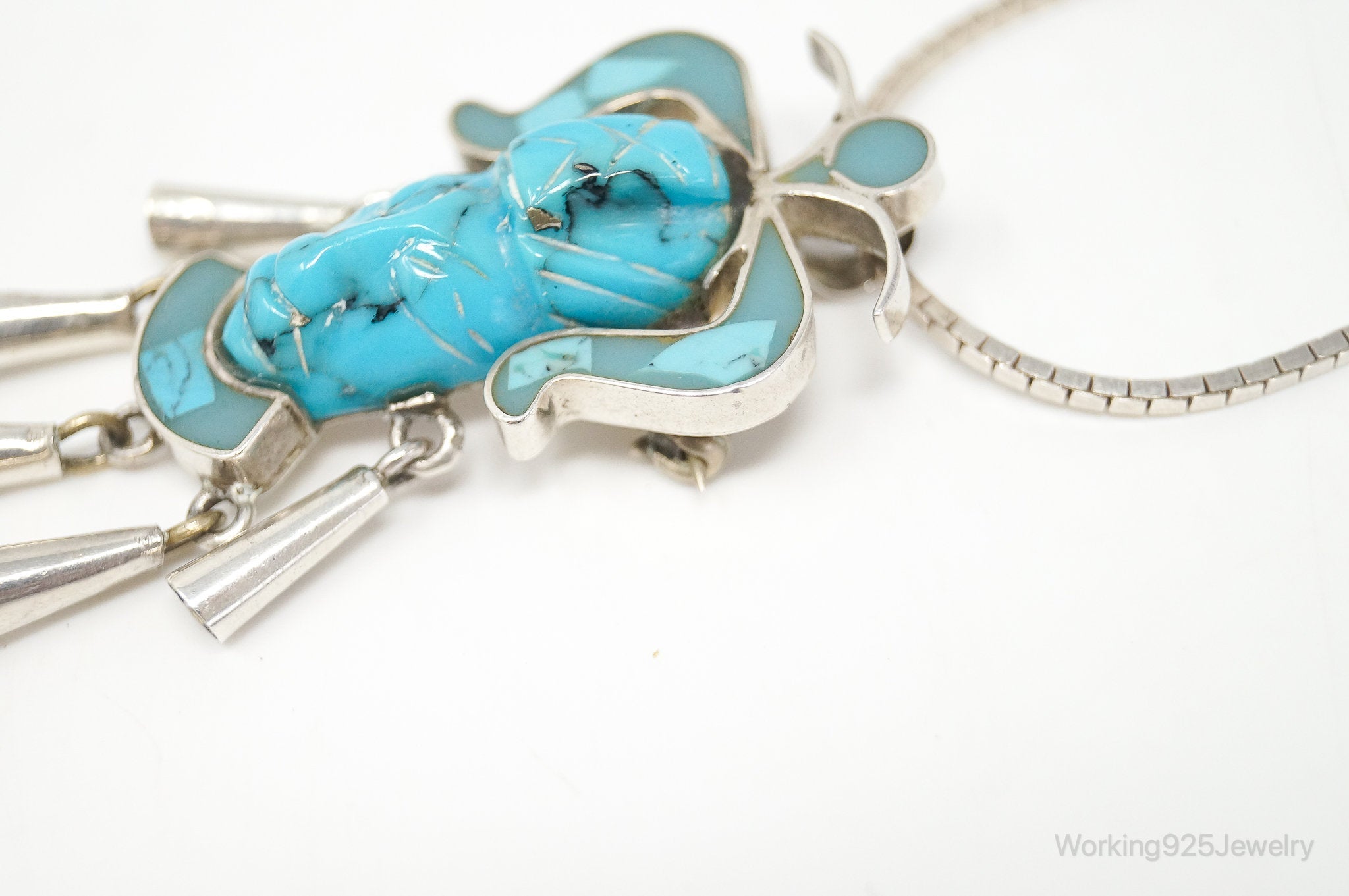 Vintage Mexico Handmade Turquoise Warrior Sterling Silver Necklace Brooch | Jewelry > Necklaces > Pendants | Wiccan Center