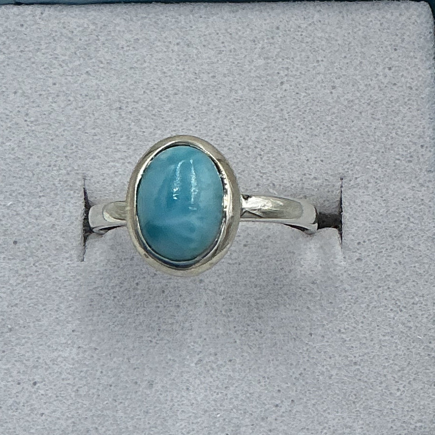 Sterling Silver Larimar Dainty Oval Ring - Size 5 - Calm & Communication | Rings | Wiccan Center