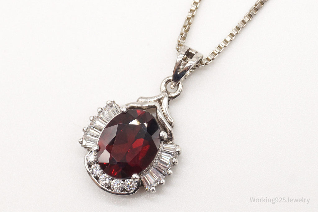 Vintage Garnet Cubic Zirconia Sterling Silver Necklace | Jewelry > Necklaces > Pendants | Wiccan Center