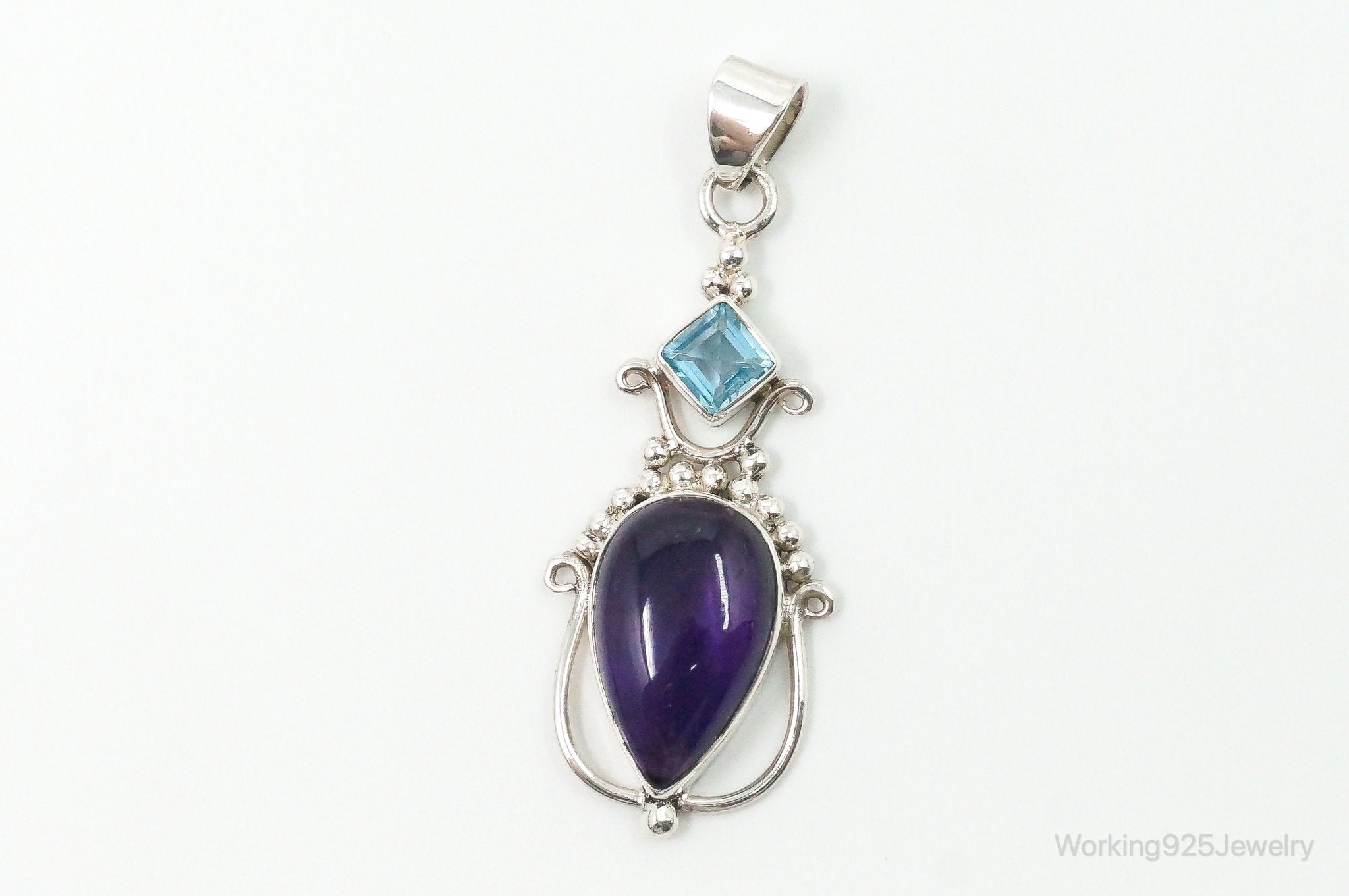 Large Vintage Blue Topaz Amethyst Sterling Silver Pendant | Jewelry > Necklaces > Pendants | Wiccan Center