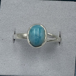 Sterling Silver Larimar Dainty Oval Ring - Size 10 - Calm & Communication | Rings | Wiccan Center