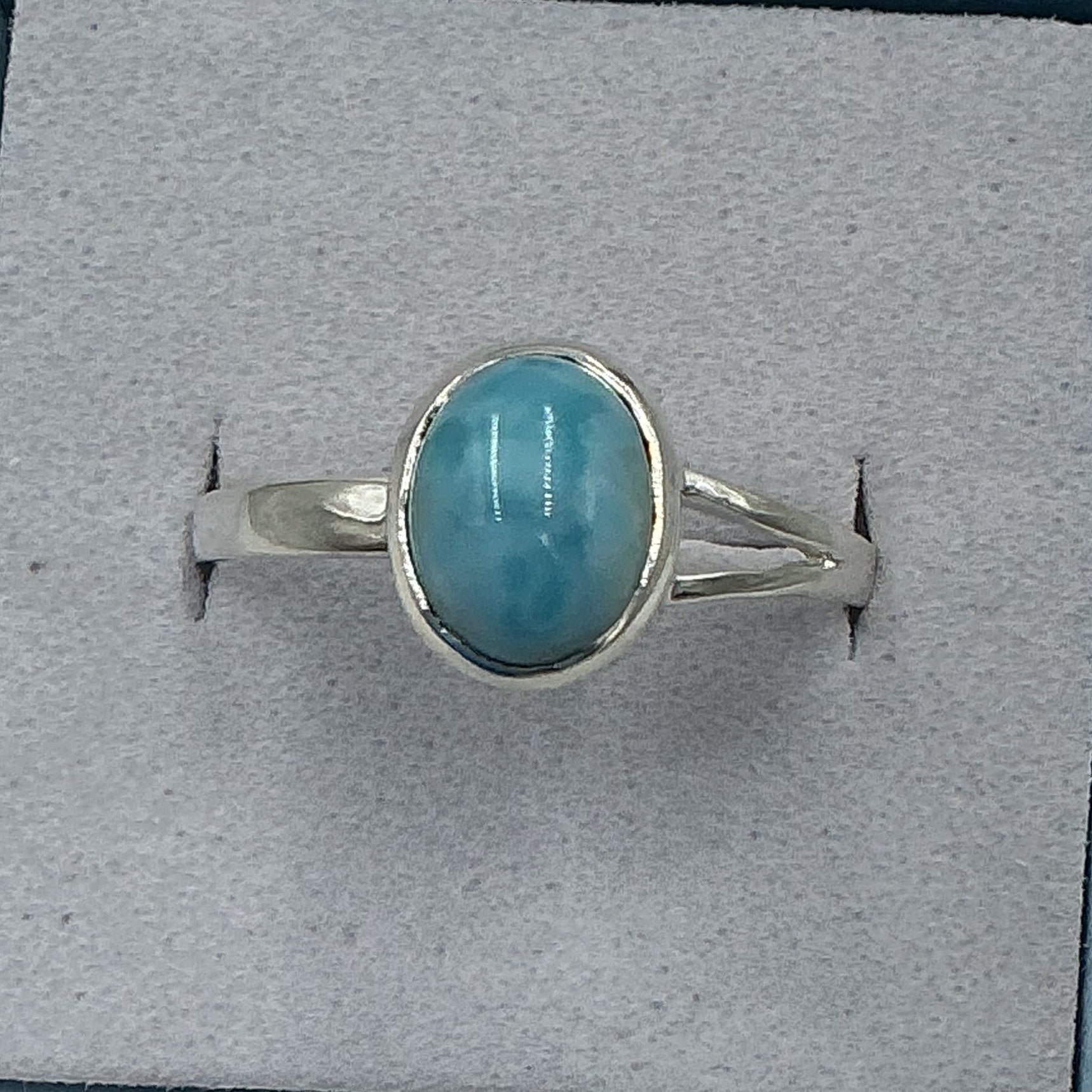 Sterling Silver Larimar Dainty Oval Ring - Size 10 - Calm & Communication | Rings | Wiccan Center