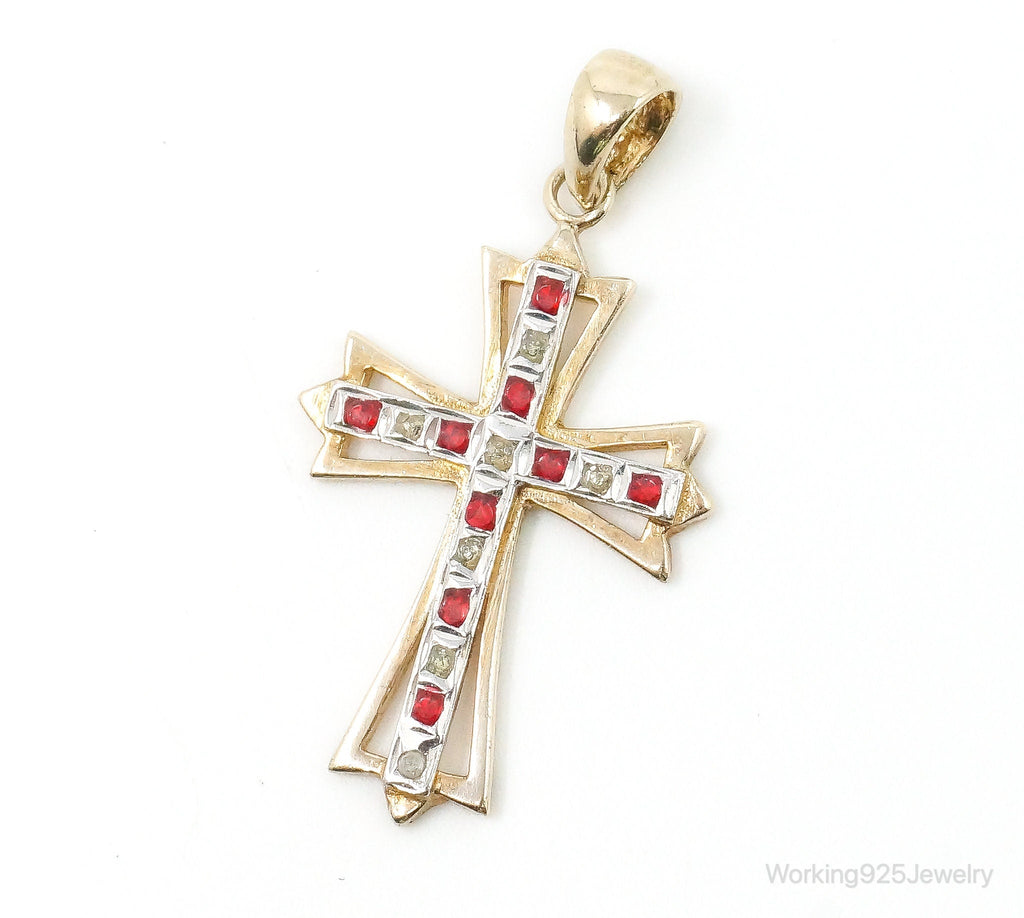 Vintage Designer SLC Ruby Rhinestone Gold Vermeil Cross Sterling Silver Pendant | Jewelry > Necklaces > Pendants | Wiccan Center