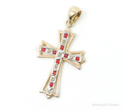 Vintage Designer SLC Ruby Rhinestone Gold Vermeil Cross Sterling Silver Pendant | Jewelry > Necklaces > Pendants | Wiccan Center