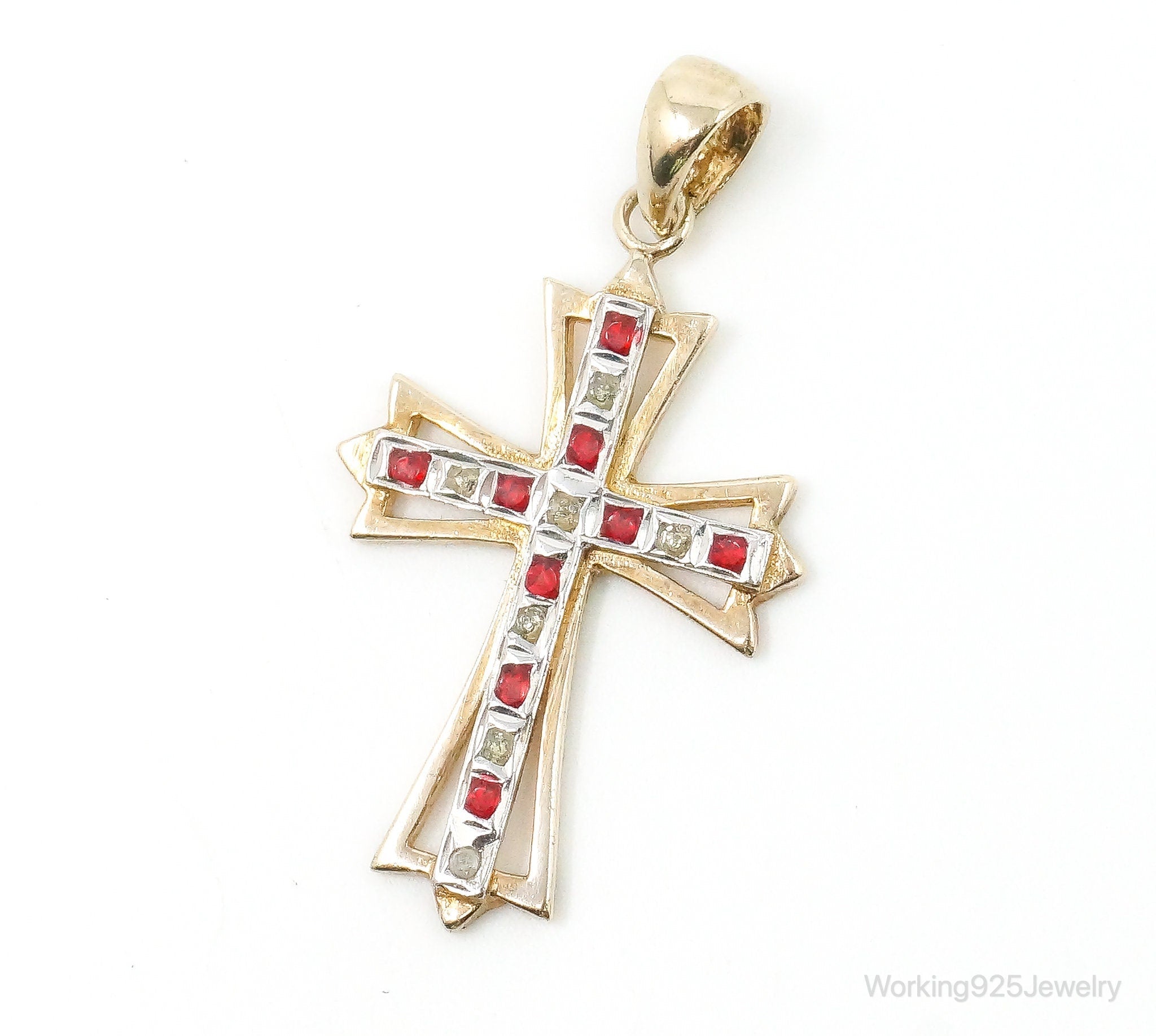 Vintage Designer SLC Ruby Rhinestone Gold Vermeil Cross Sterling Silver Pendant | Jewelry > Necklaces > Pendants | Wiccan Center