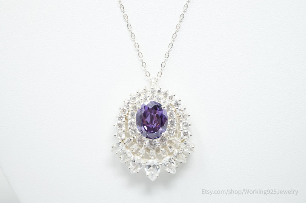Vintage Amethyst CZ Art Deco Sterling Silver Long Chain Necklace | Jewelry > Necklaces > Pendants | Wiccan Center