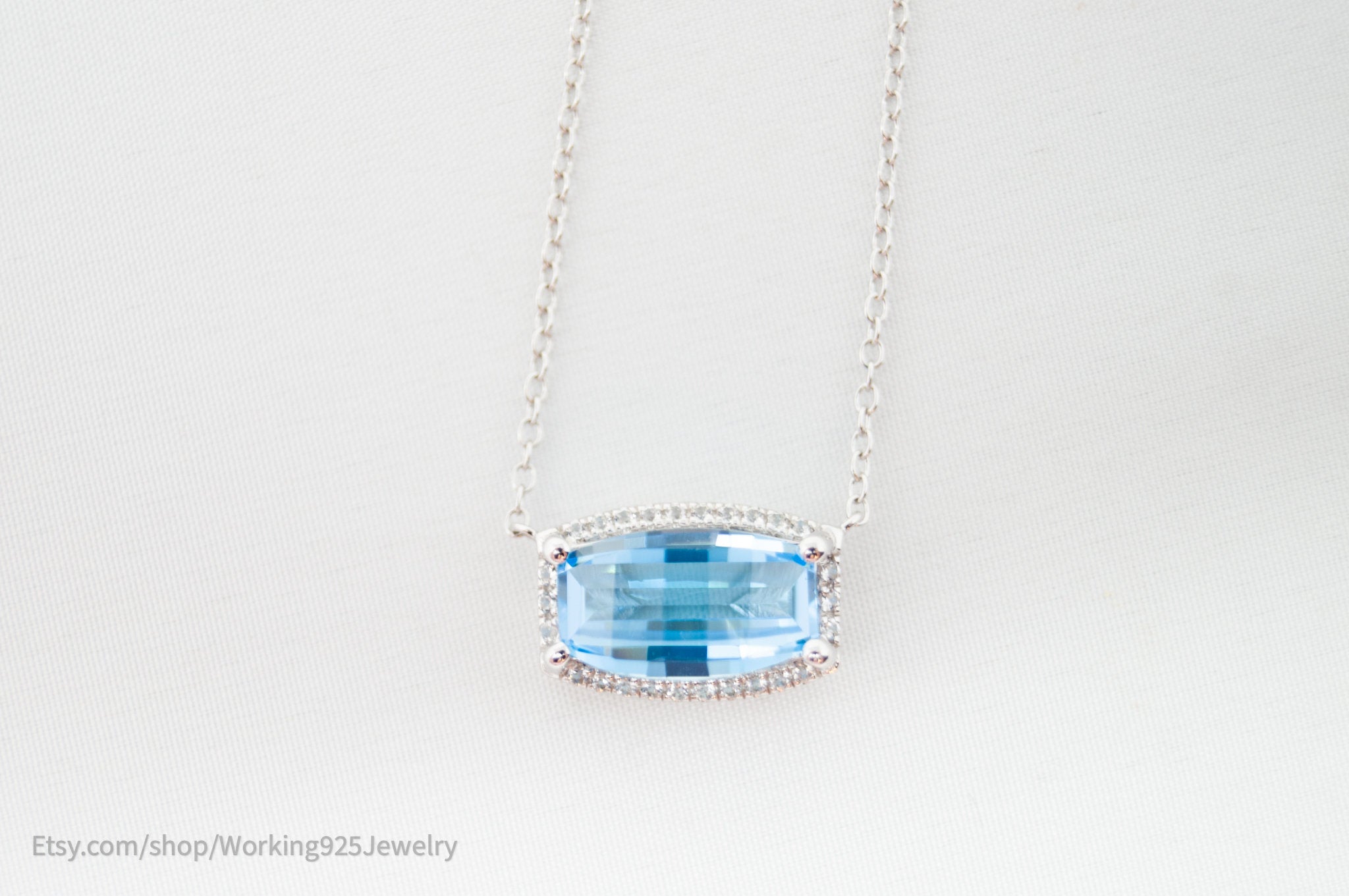 Vintage Art Deco Style Checkerboard Blue Topaz CZ Sterling Silver Necklace | Jewelry > Necklaces > Pendants | Wiccan Center