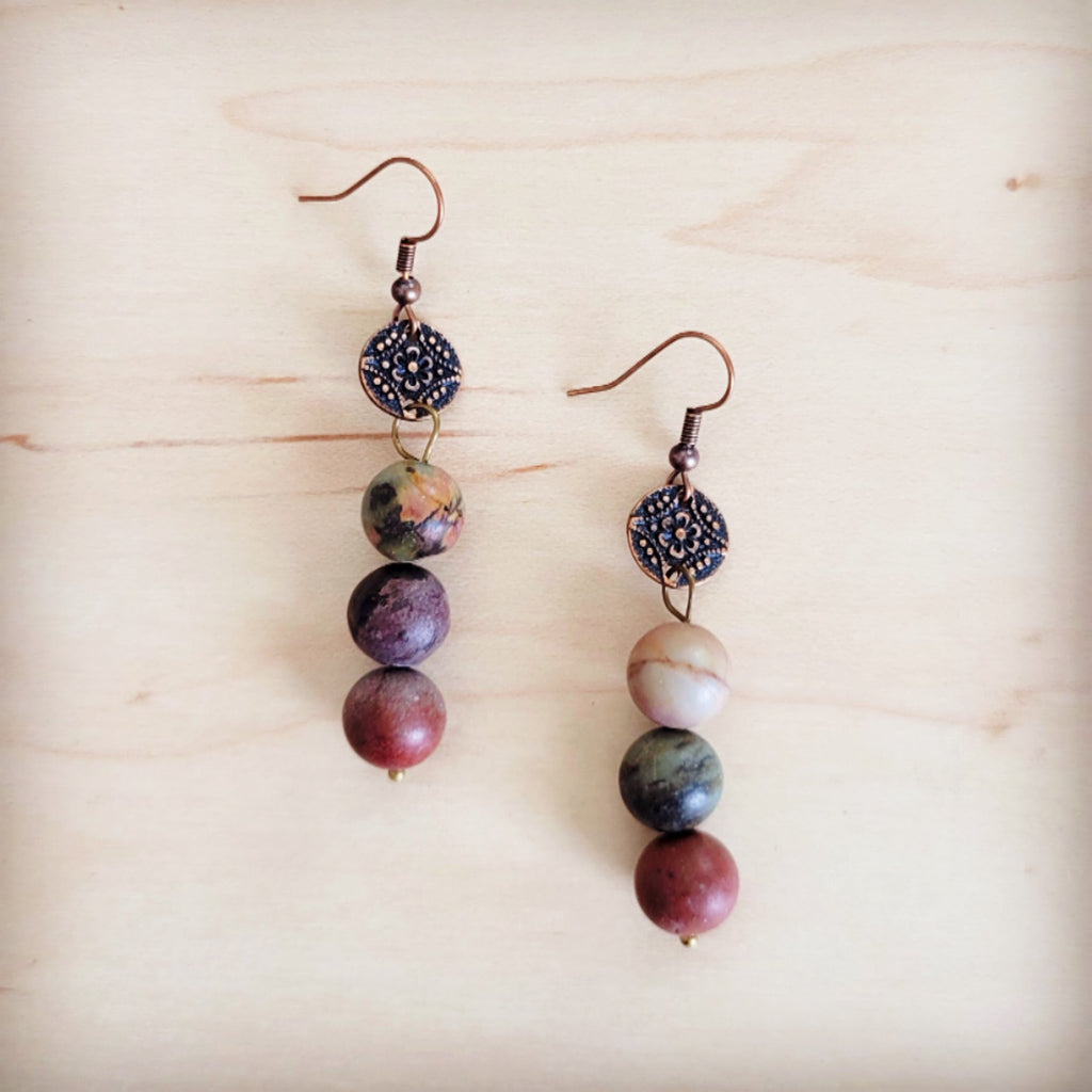 **Frosted Picasso Jasper Beaded Drop Earrings 200bc