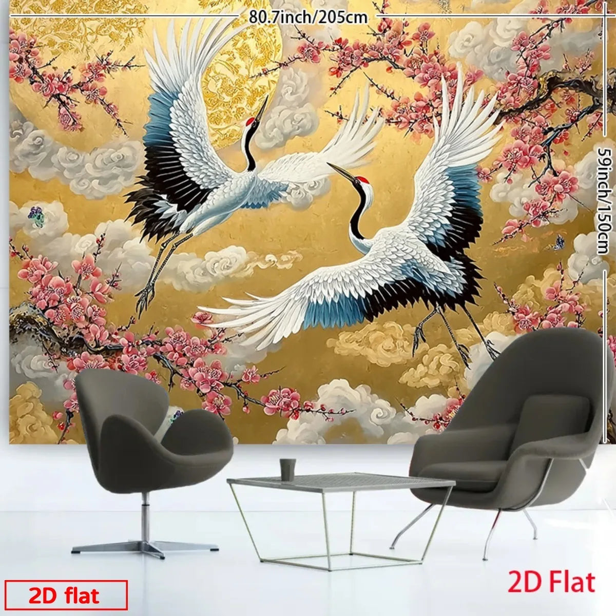 Majestic Birds & Cherry Blossom Wall Tapestry | Luxury Gold Asian Art Hanging | Tapestry | Wiccan Center